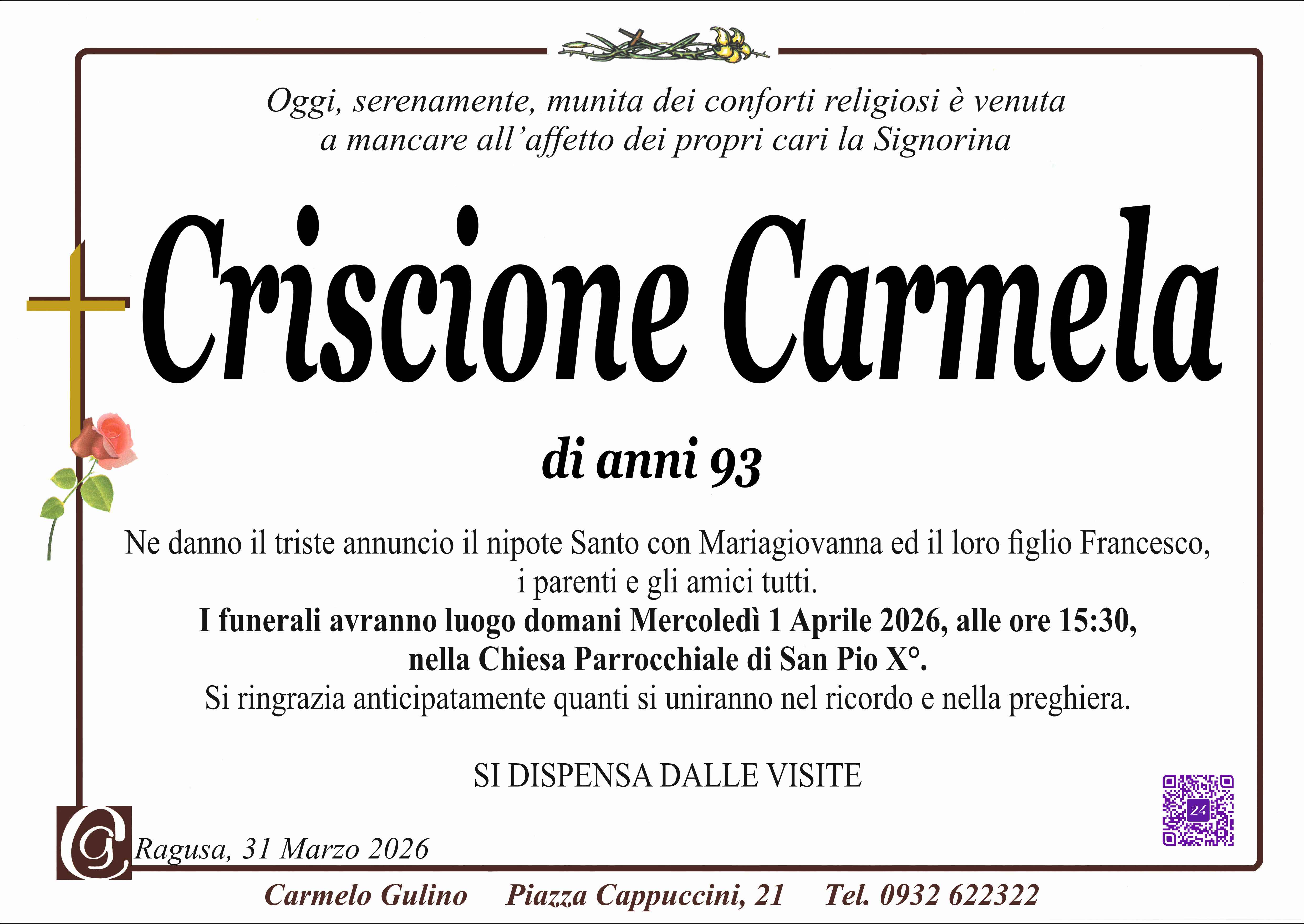 Necrologi: Carmela Criscione
