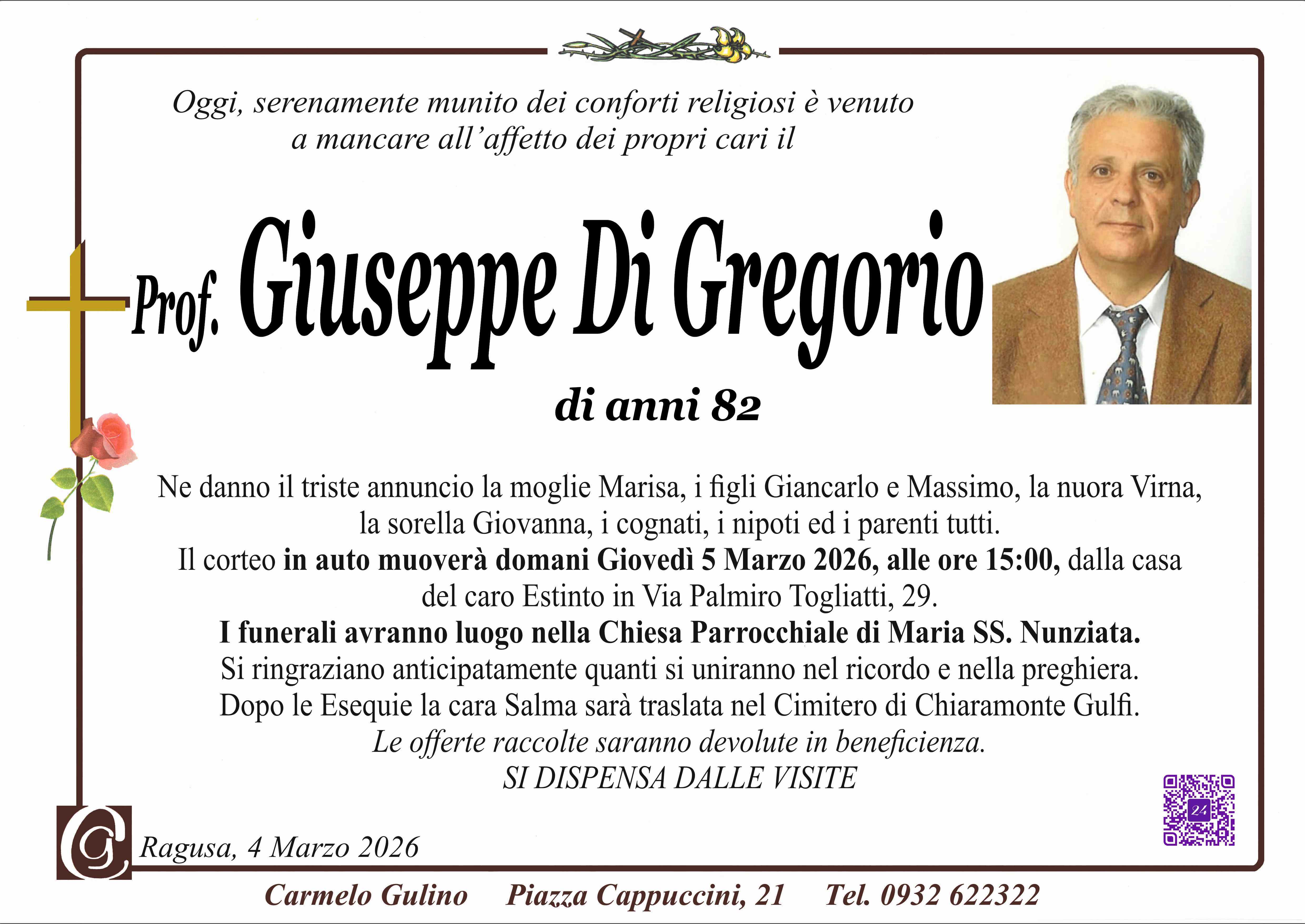 Necrologi: Giuseppe Di Gregorio