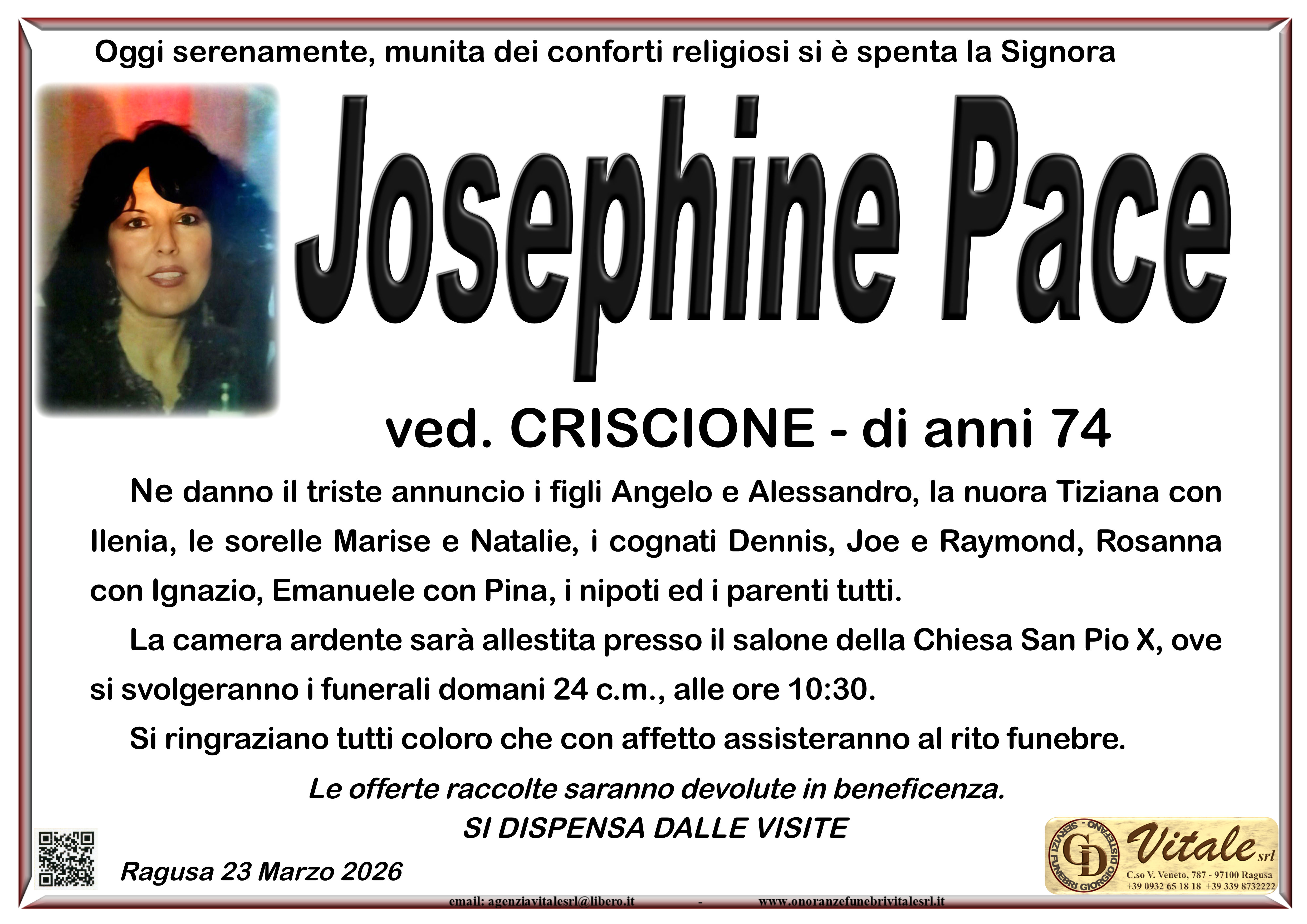 Necrologi: Giuseppina Pace