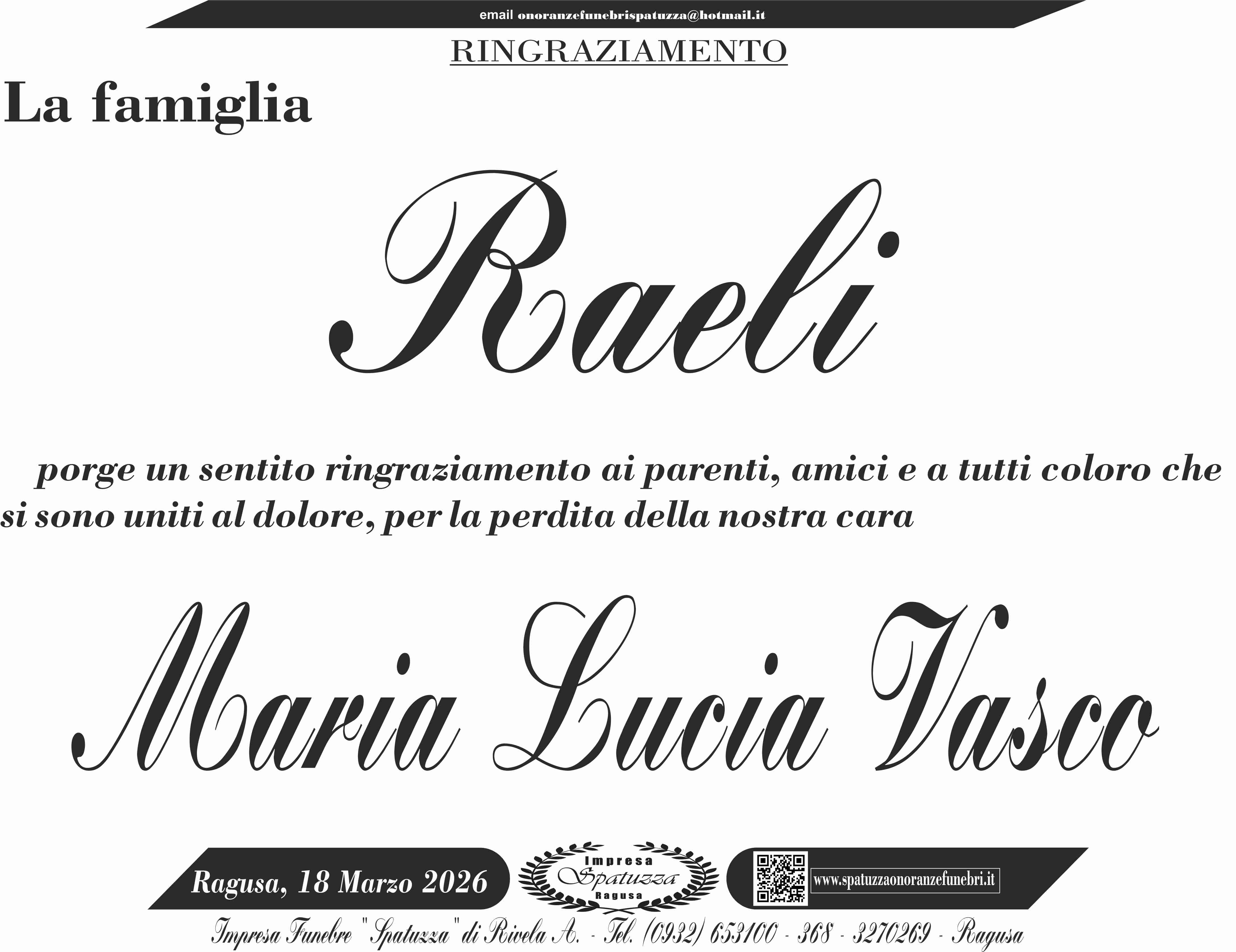 Ringraziamento: famiglia Raeli