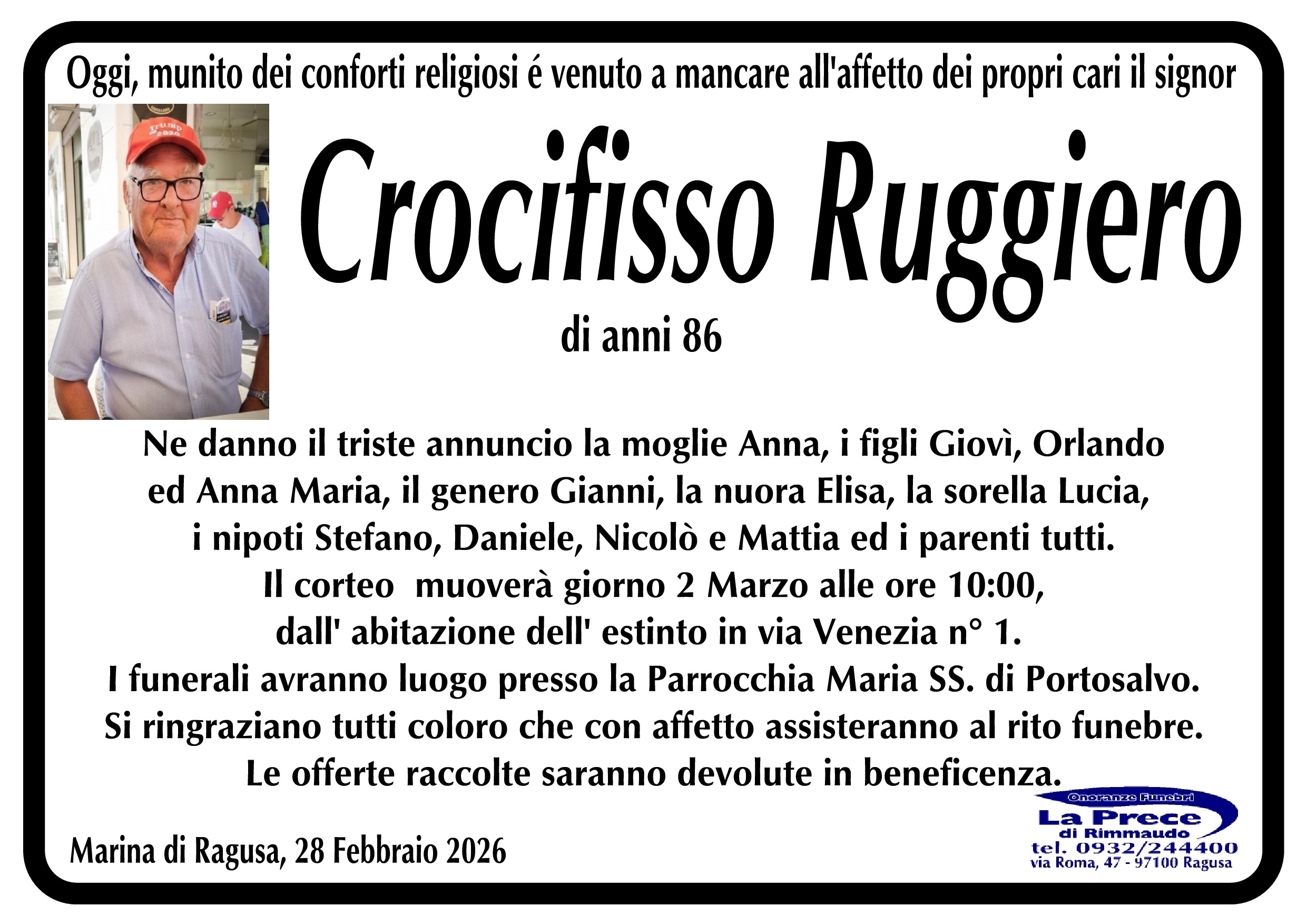 Necrologi: Crocifisso Ruggiero