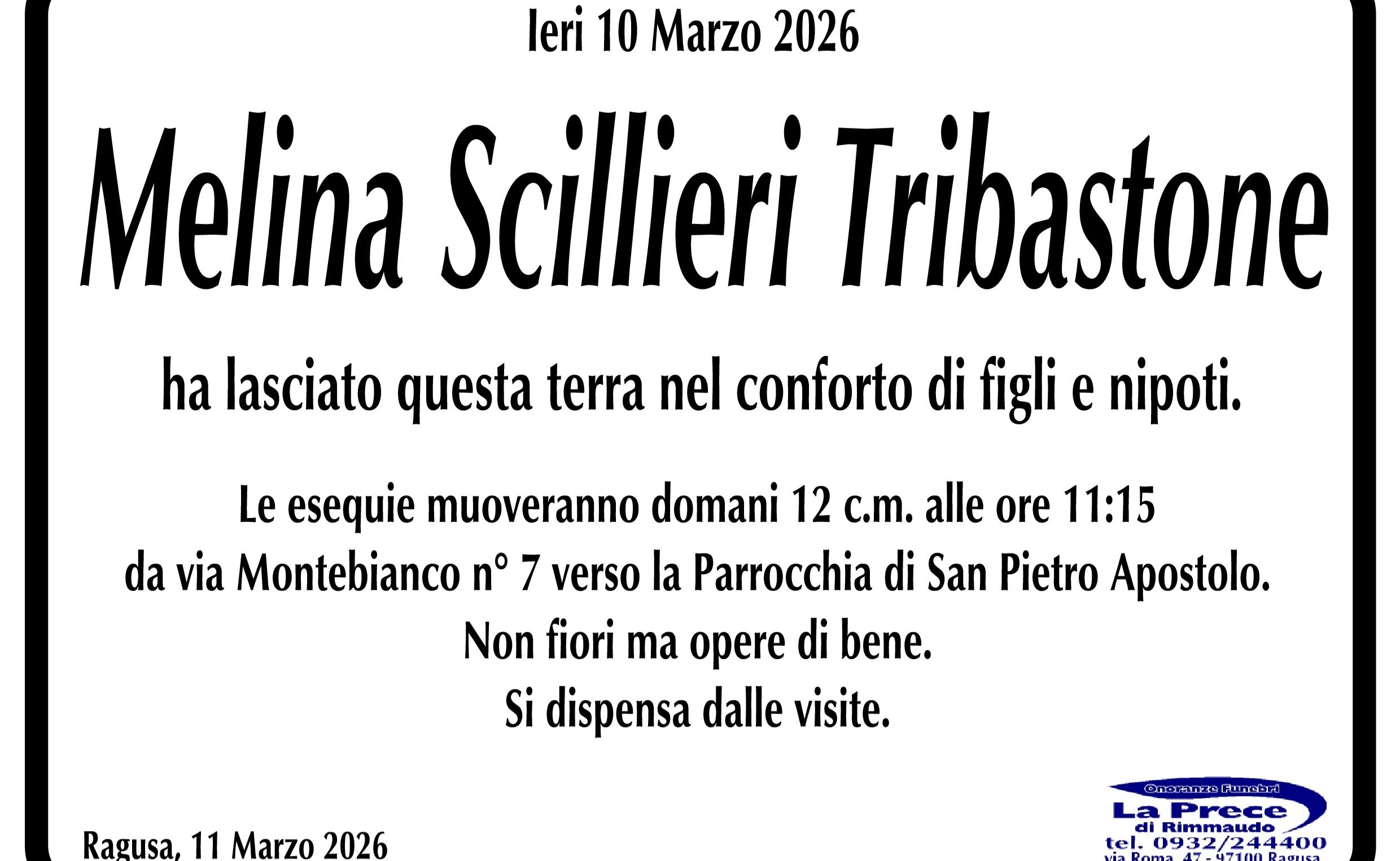 Necrologi: Melina Scillieri Tribastone