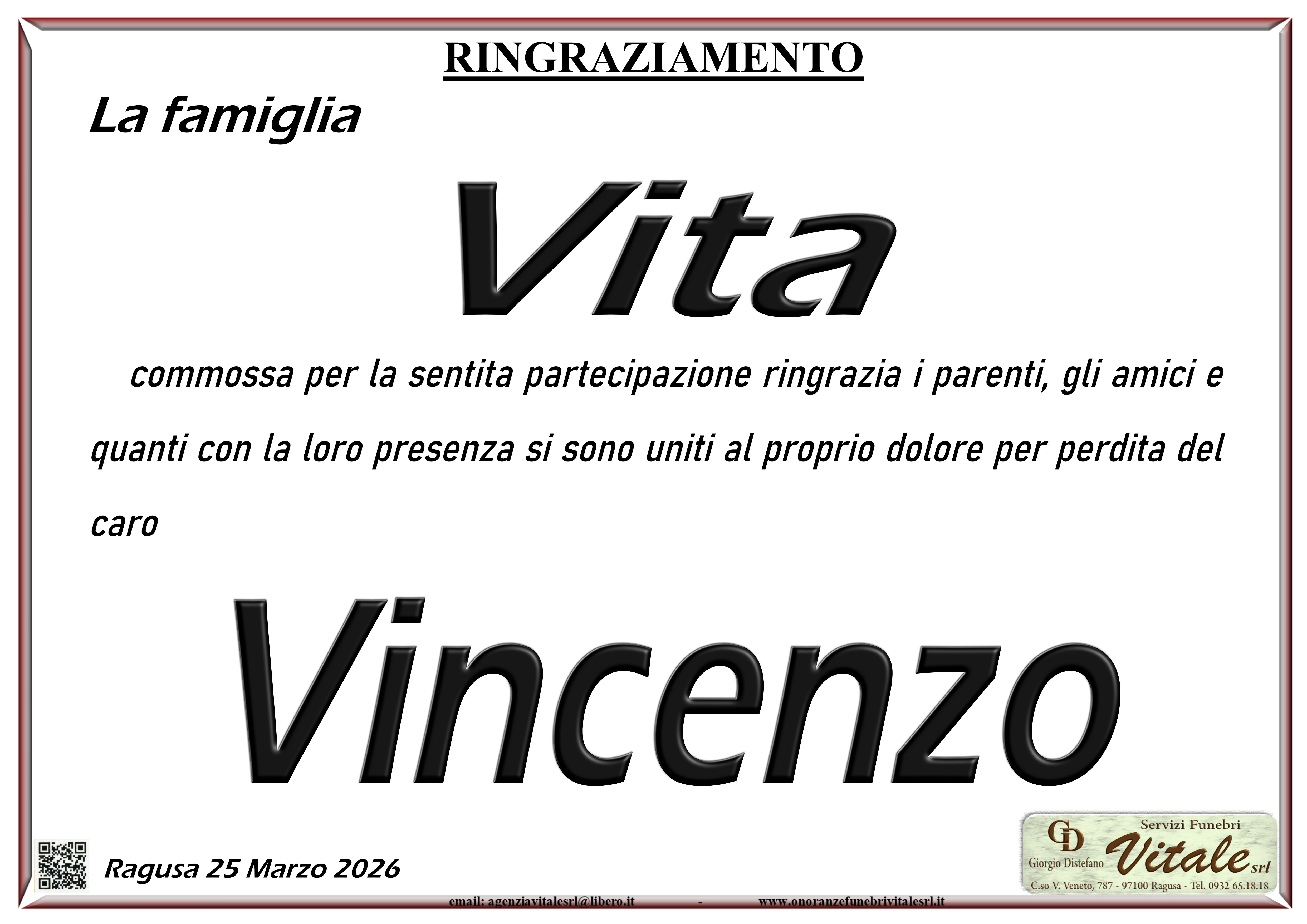 Ringraziamento: famiglia Vita