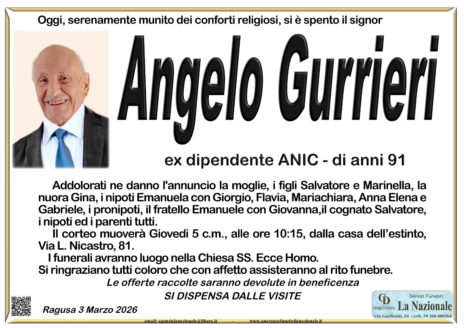 Necrologi: Angelo Gurrieri