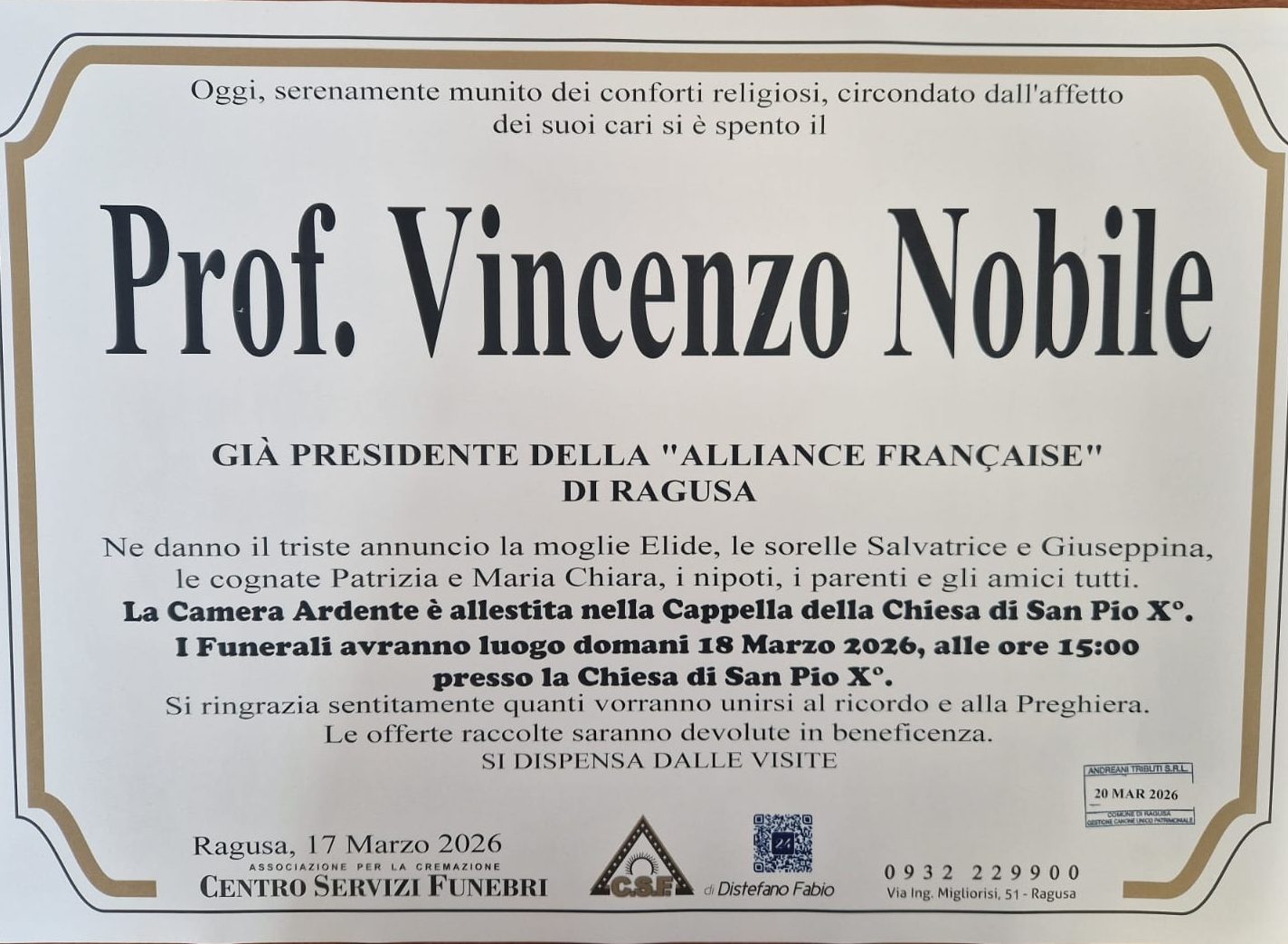 Necrologi: Vincenzo Nobile