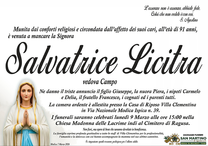 Necrologi: Salvatrice Licitra