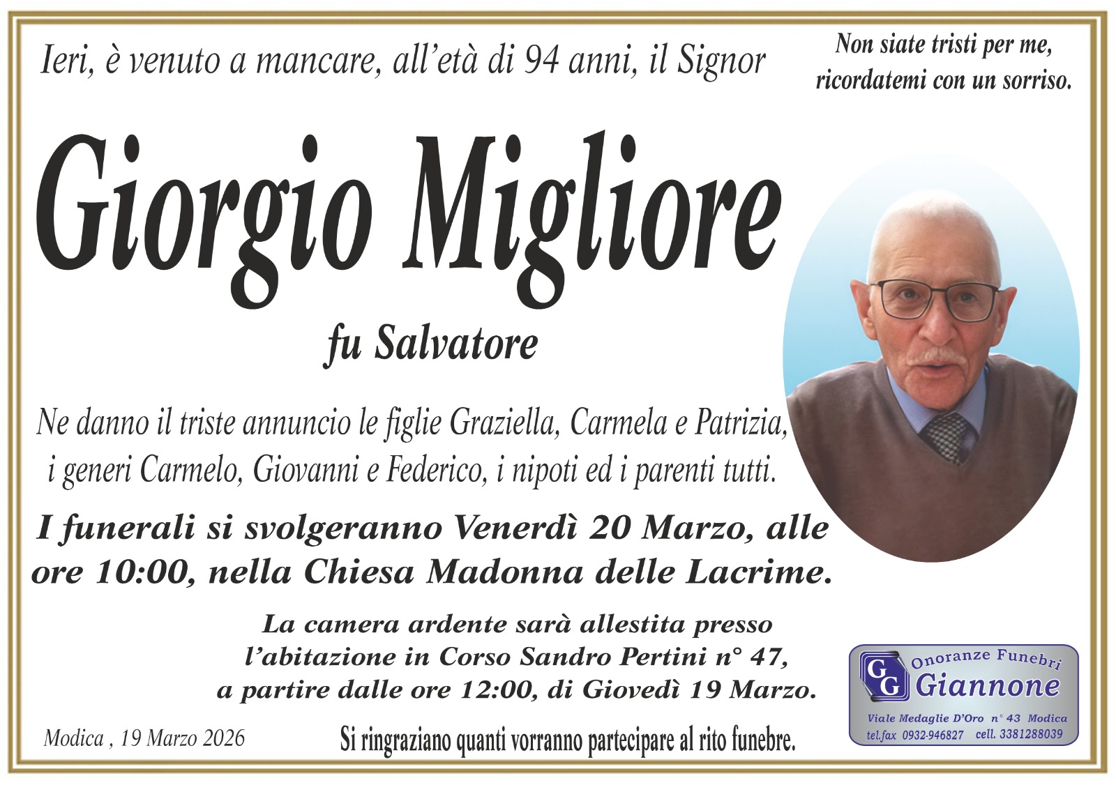 Necrologi: Giorgio Migliore