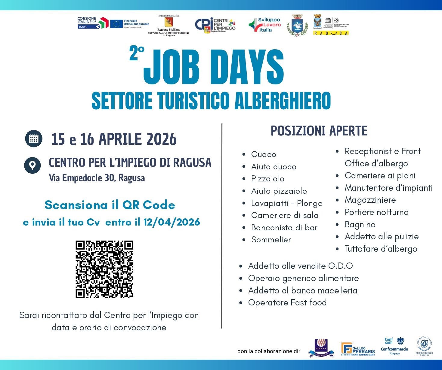 Job Days Ragusa 2026: 120 opportunità di lavoro nel turismo
