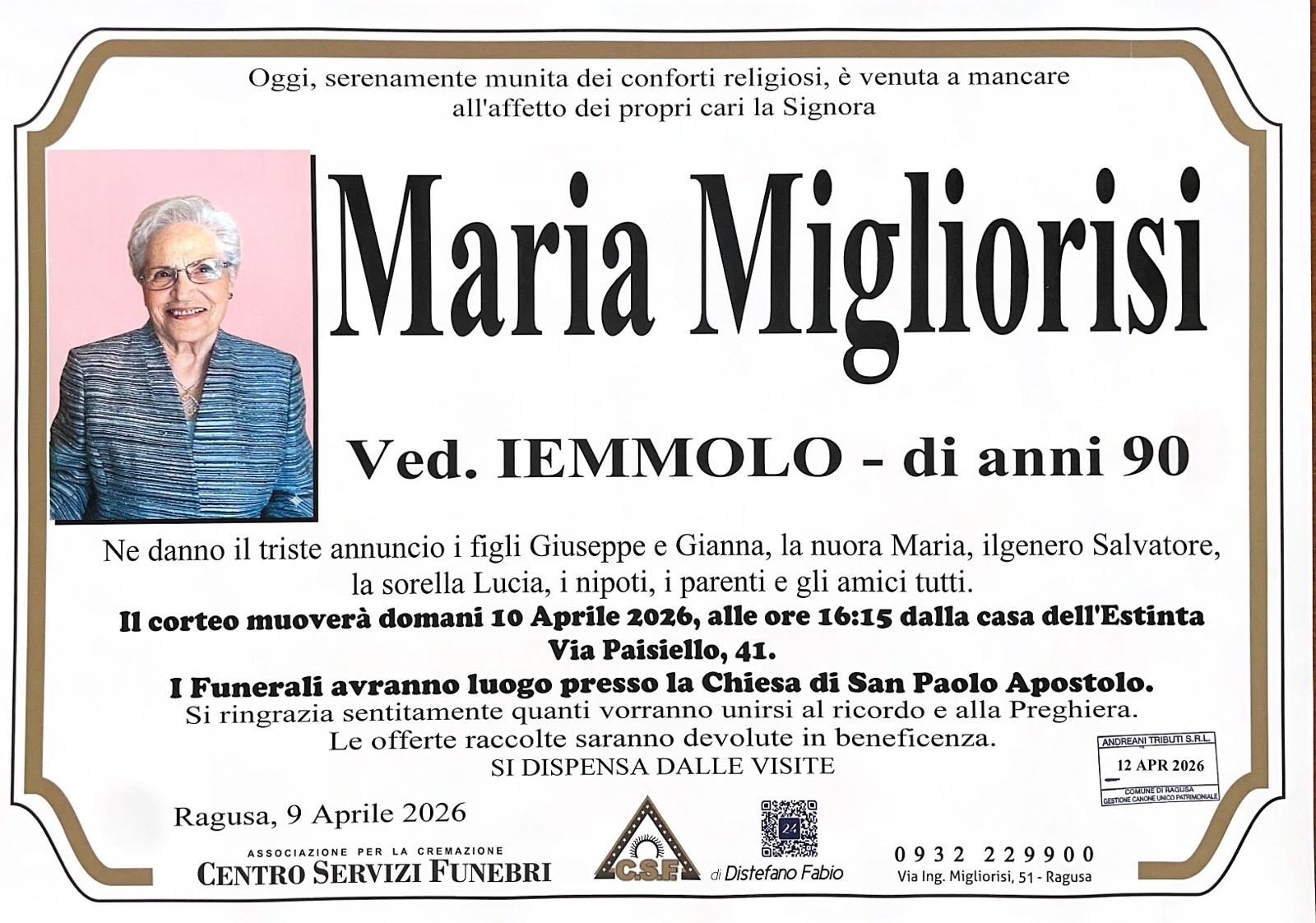 Necrologi: Maria Migliorisi