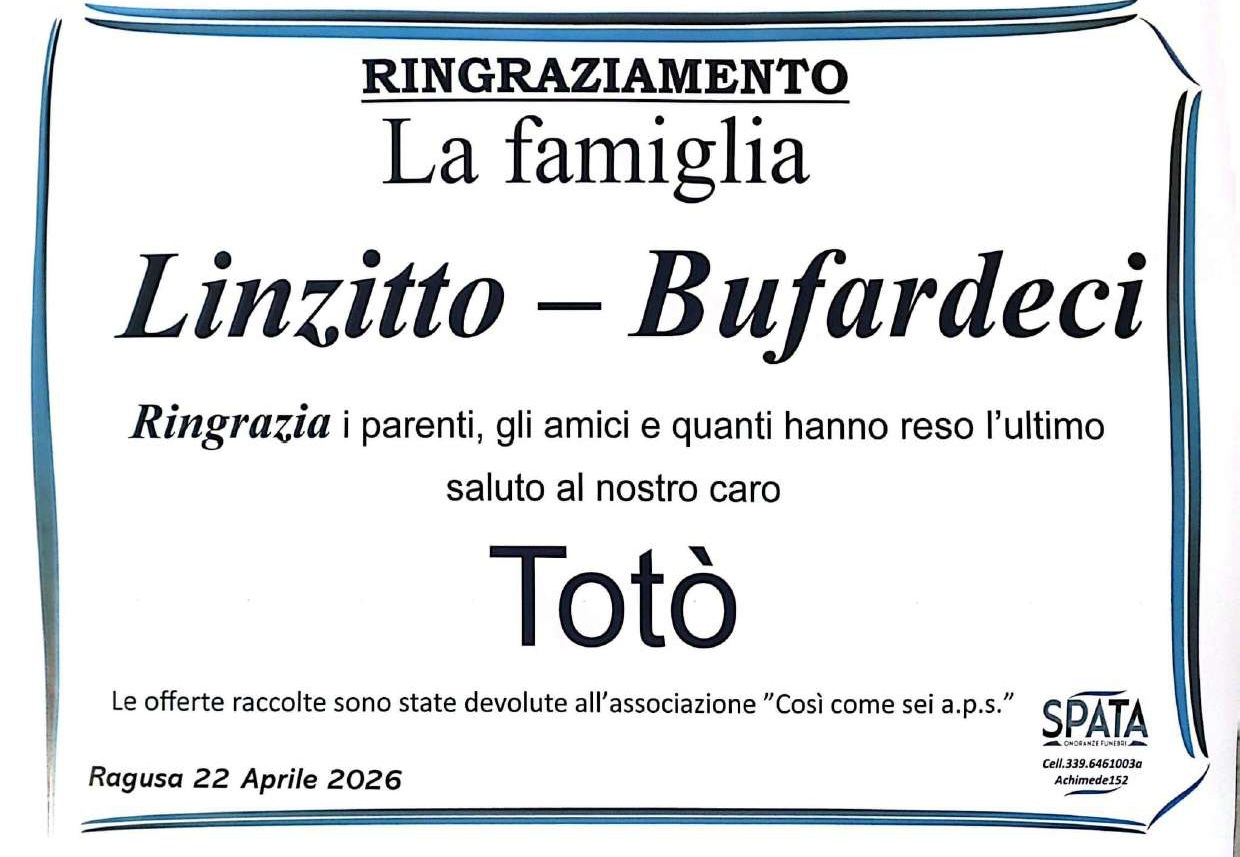 Ringraziamento: famiglia Linzitto-Bufardeci
