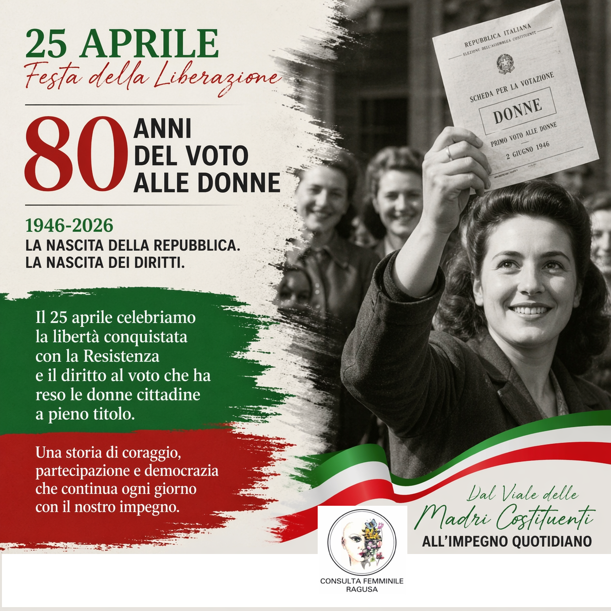 Ragusa celebra il 25 aprile: la Consulta Femminile ricorda il primo voto delle donne