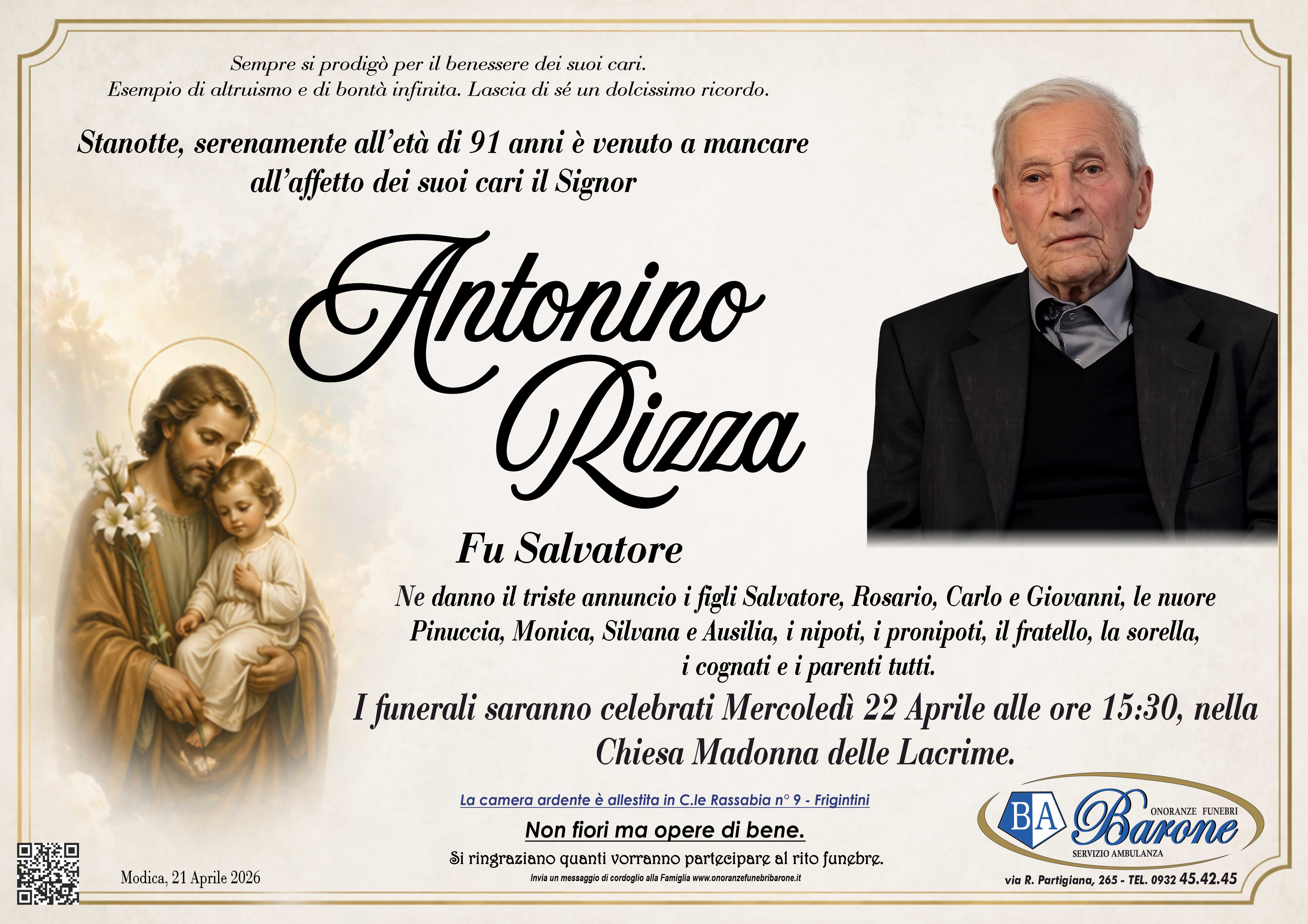 Necrologi: Antonino Rizza