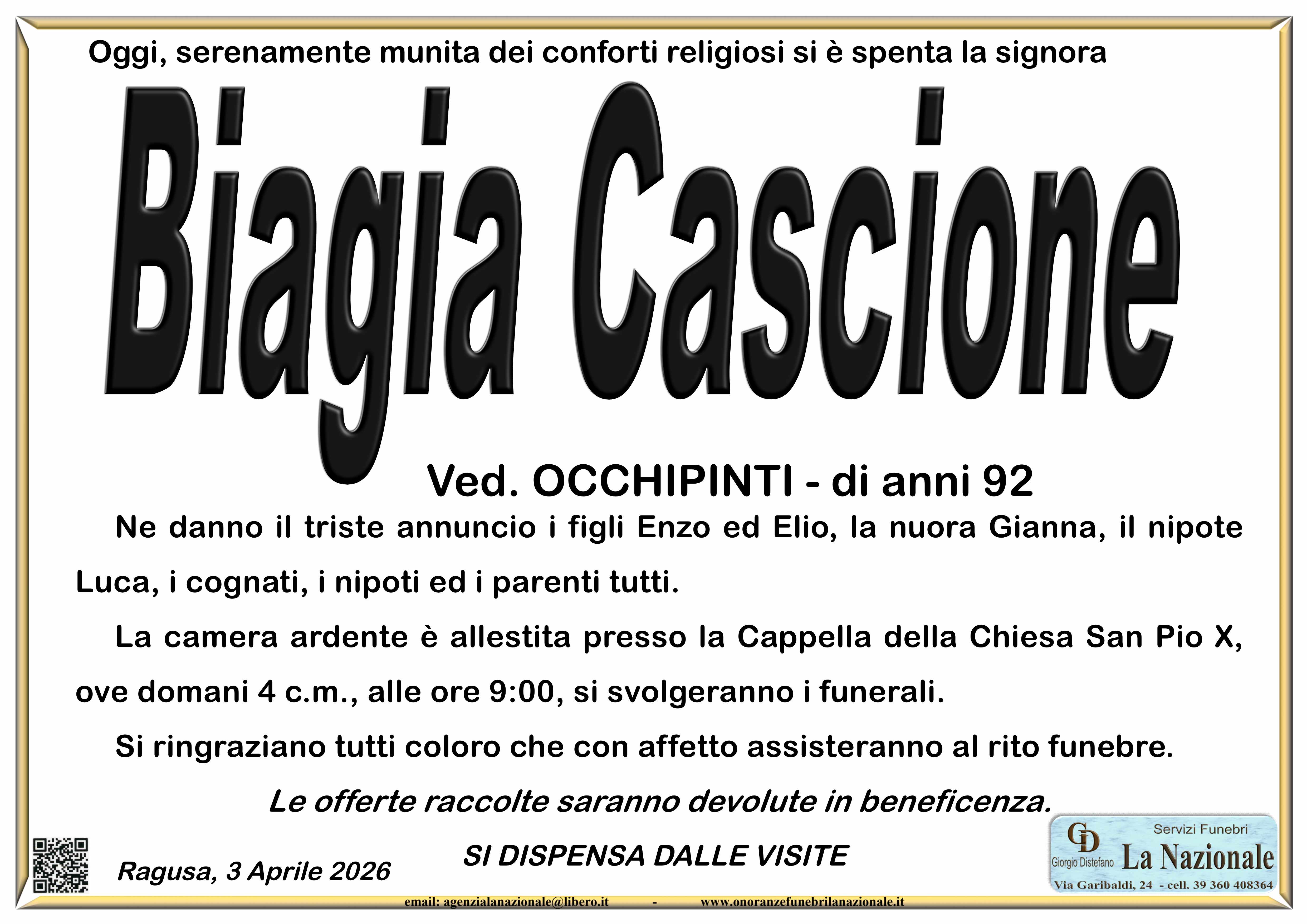 Necrologi: Biagia Cascione