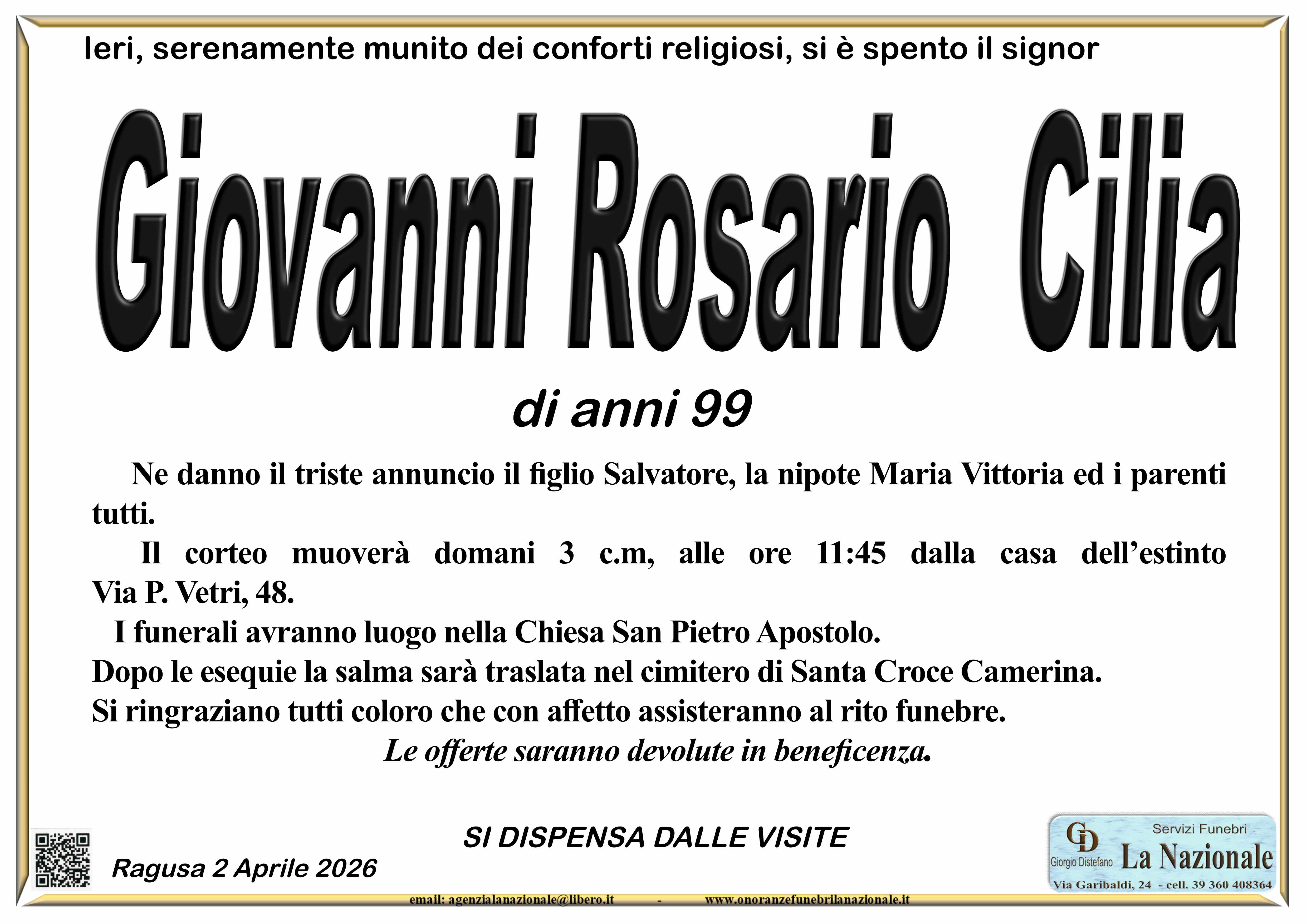 Necrologi: Giovanni Rosario Cilia