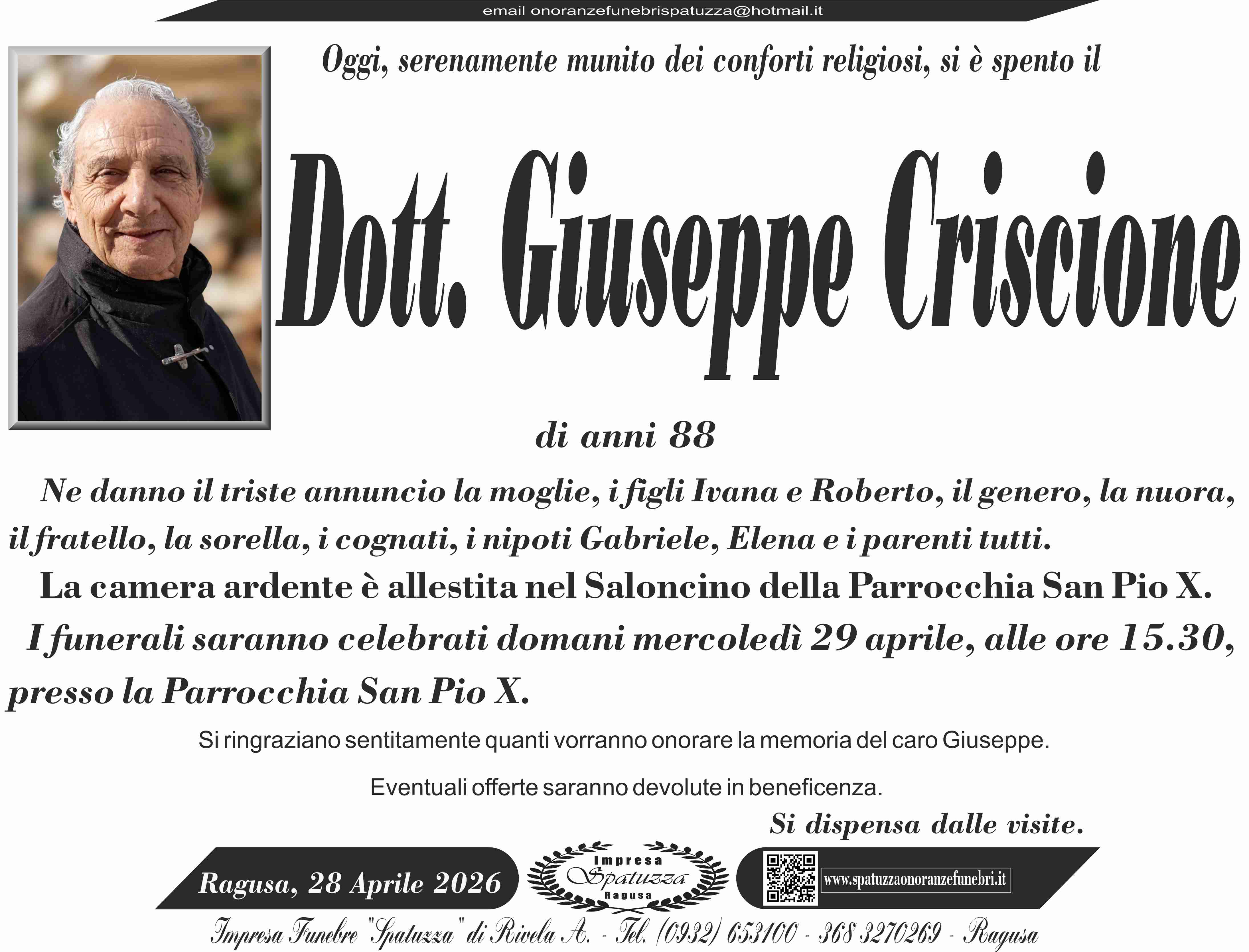 Necrologi: Giuseppe Criscione