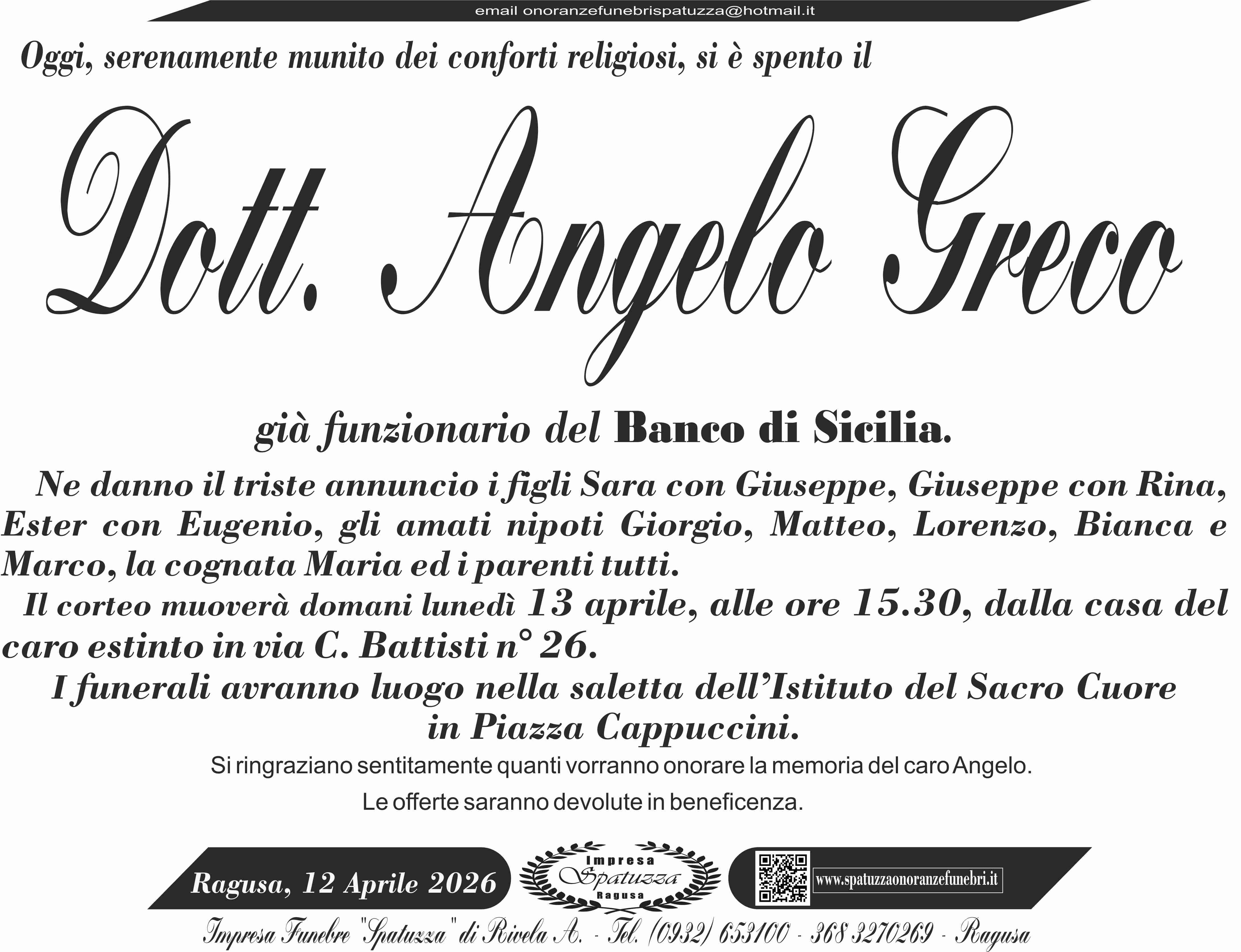 Necrologi: Angelo Greco