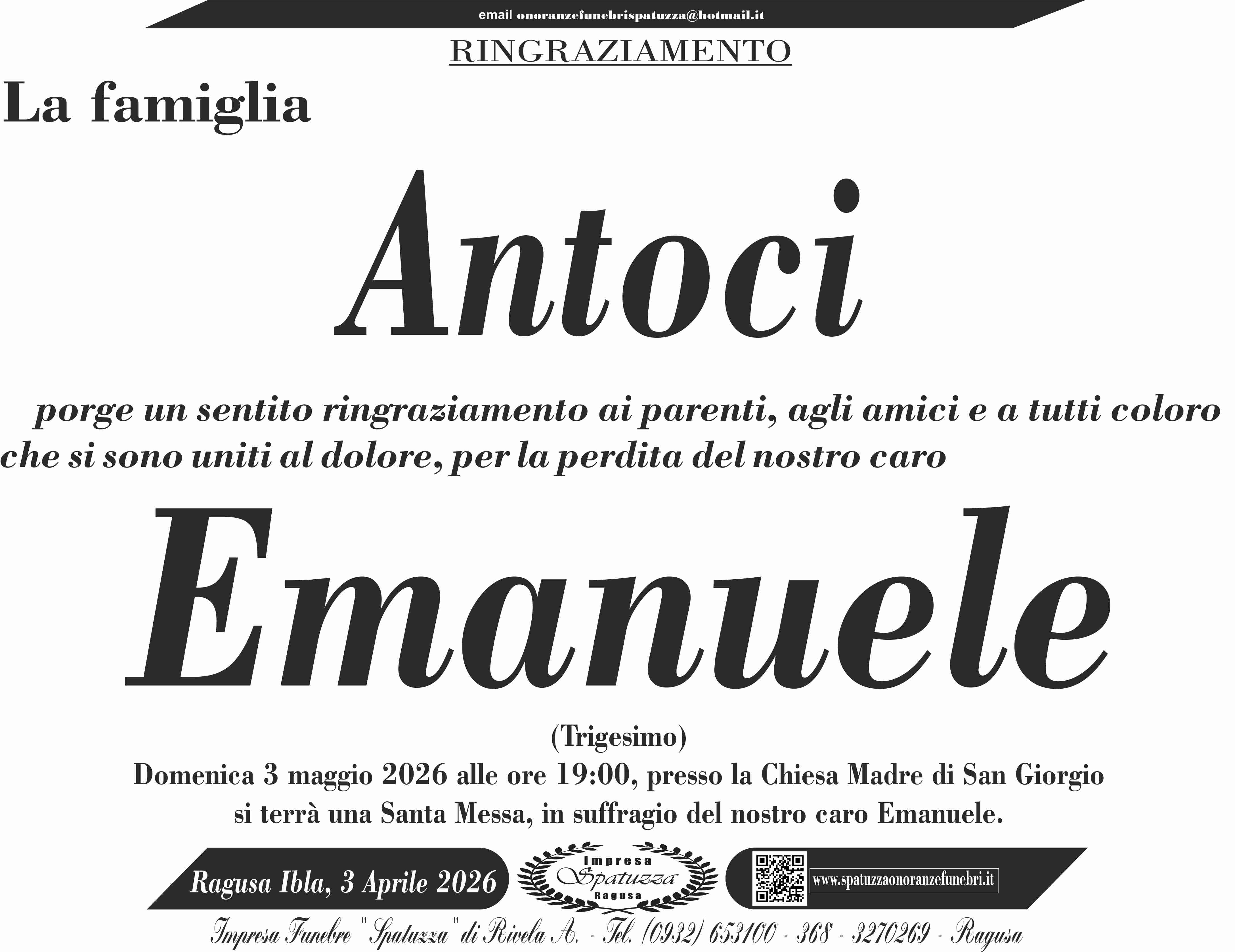 Ringraziamento: famiglia Antoci