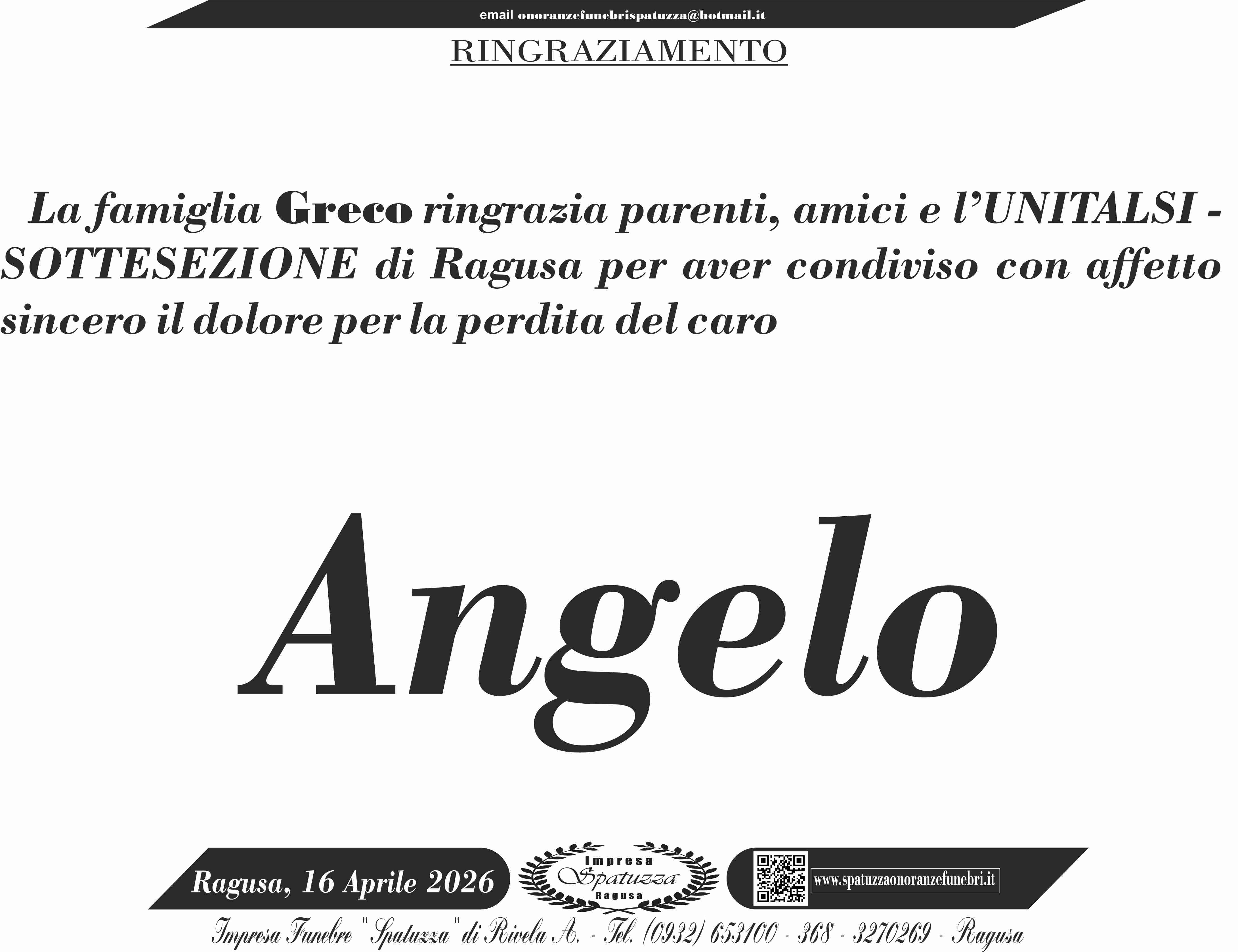 Ringraziamento: famiglia Greco