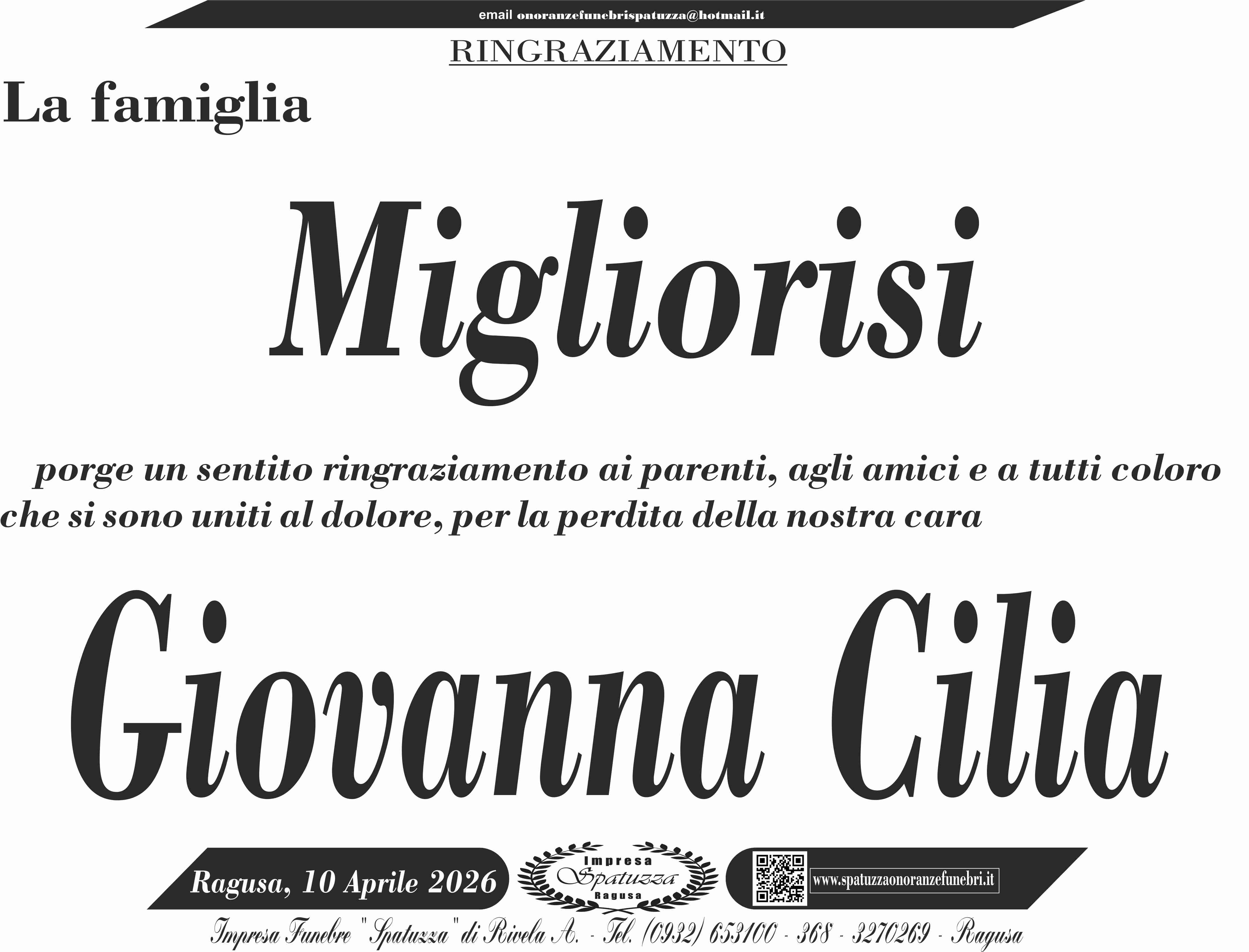 Ringraziamento: famiglia Migliorisi