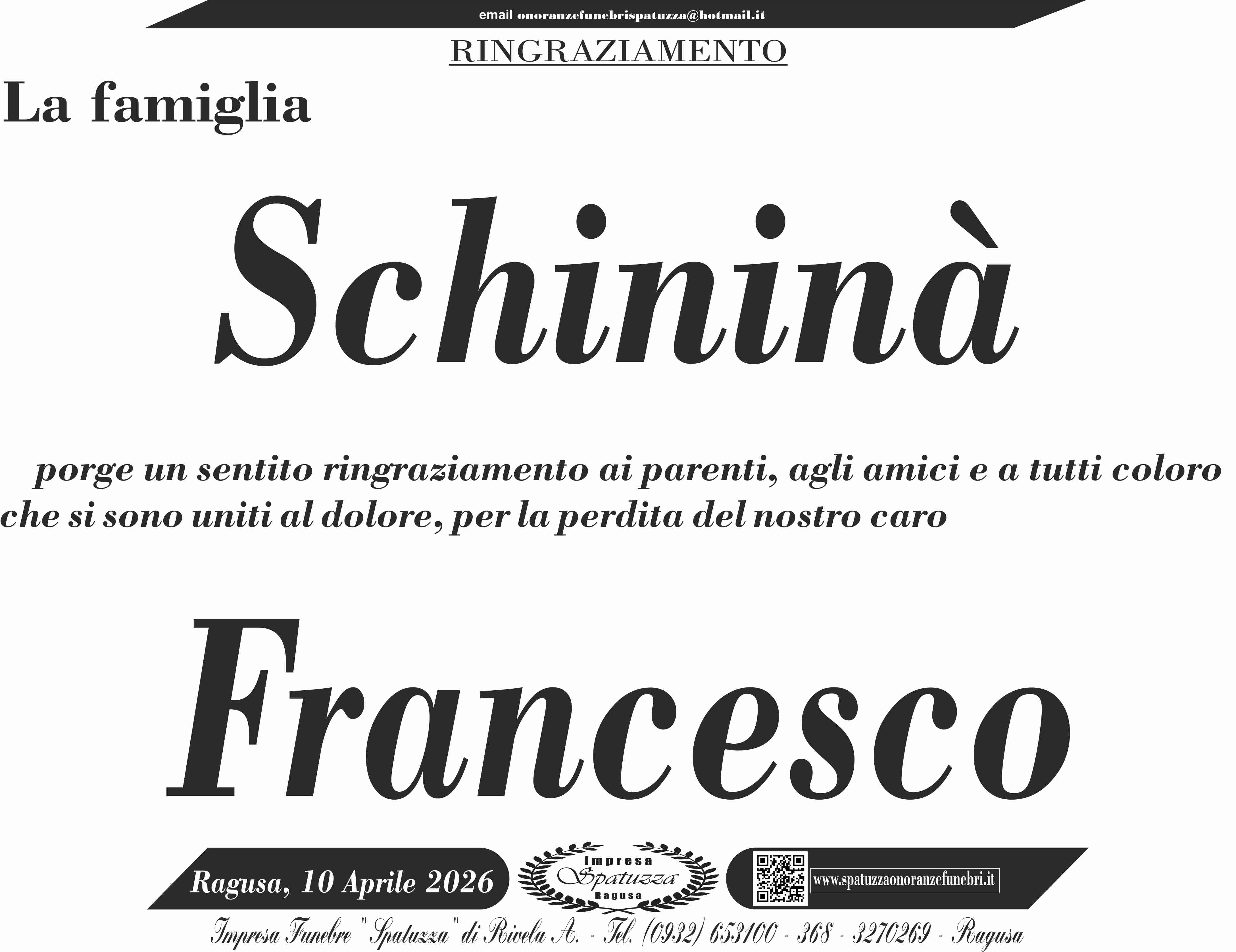 Ringraziamento: famiglia Schininà
