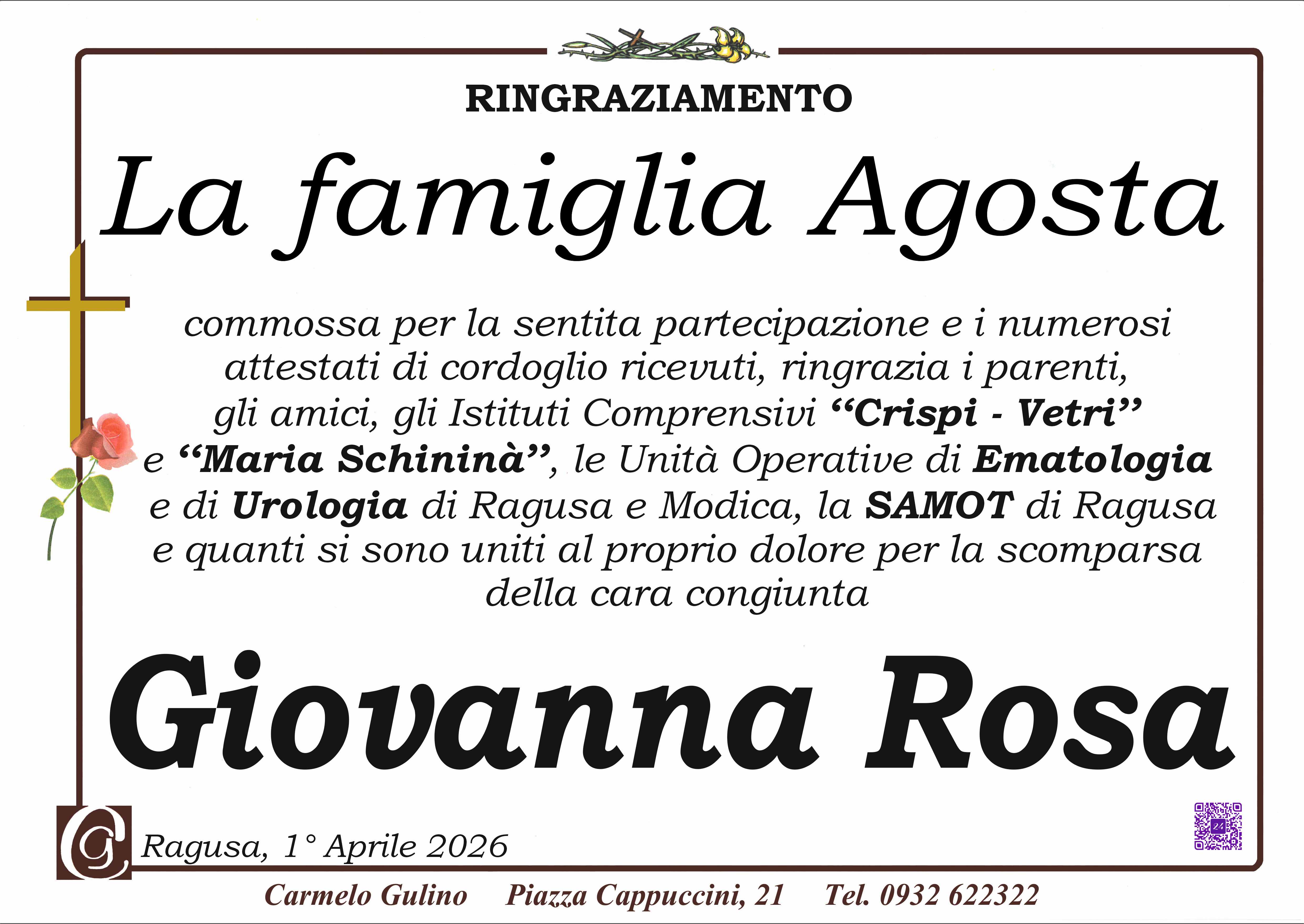 Ringraziamento: famiglia Agosta