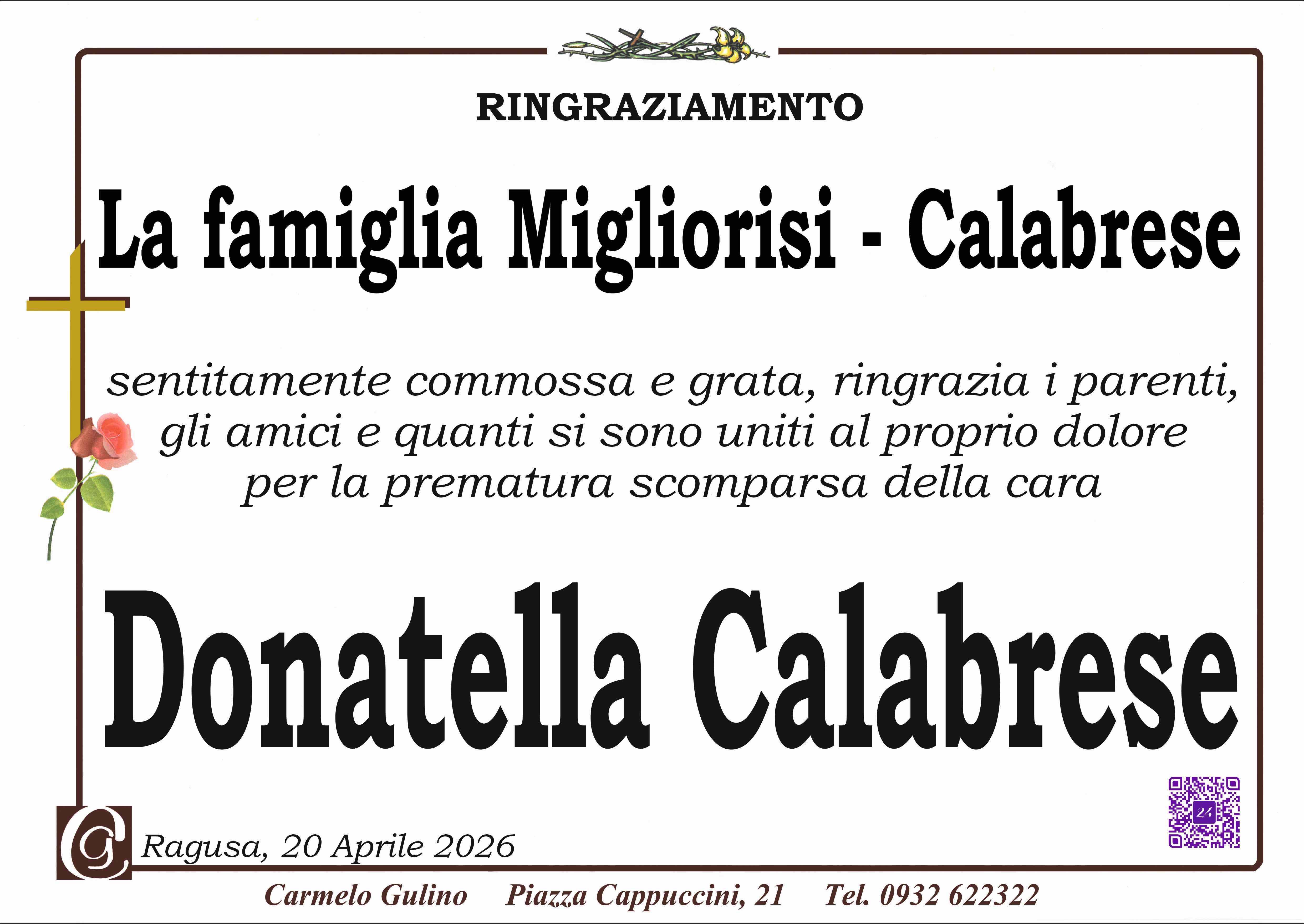 Ringraziamento: famiglia Migliorisi-Calabrese