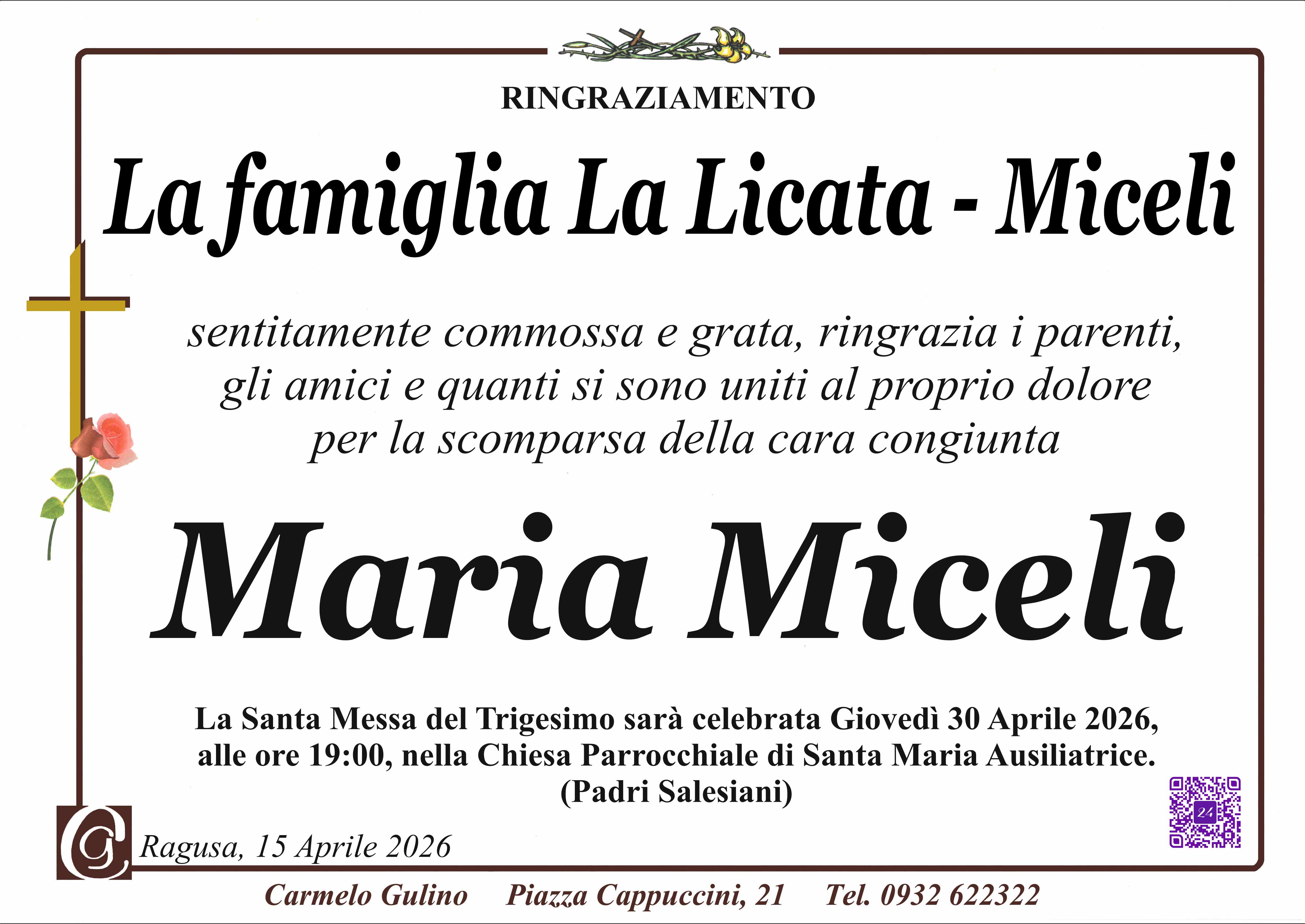 Ringraziamento: famiglia La Licata-Micieli