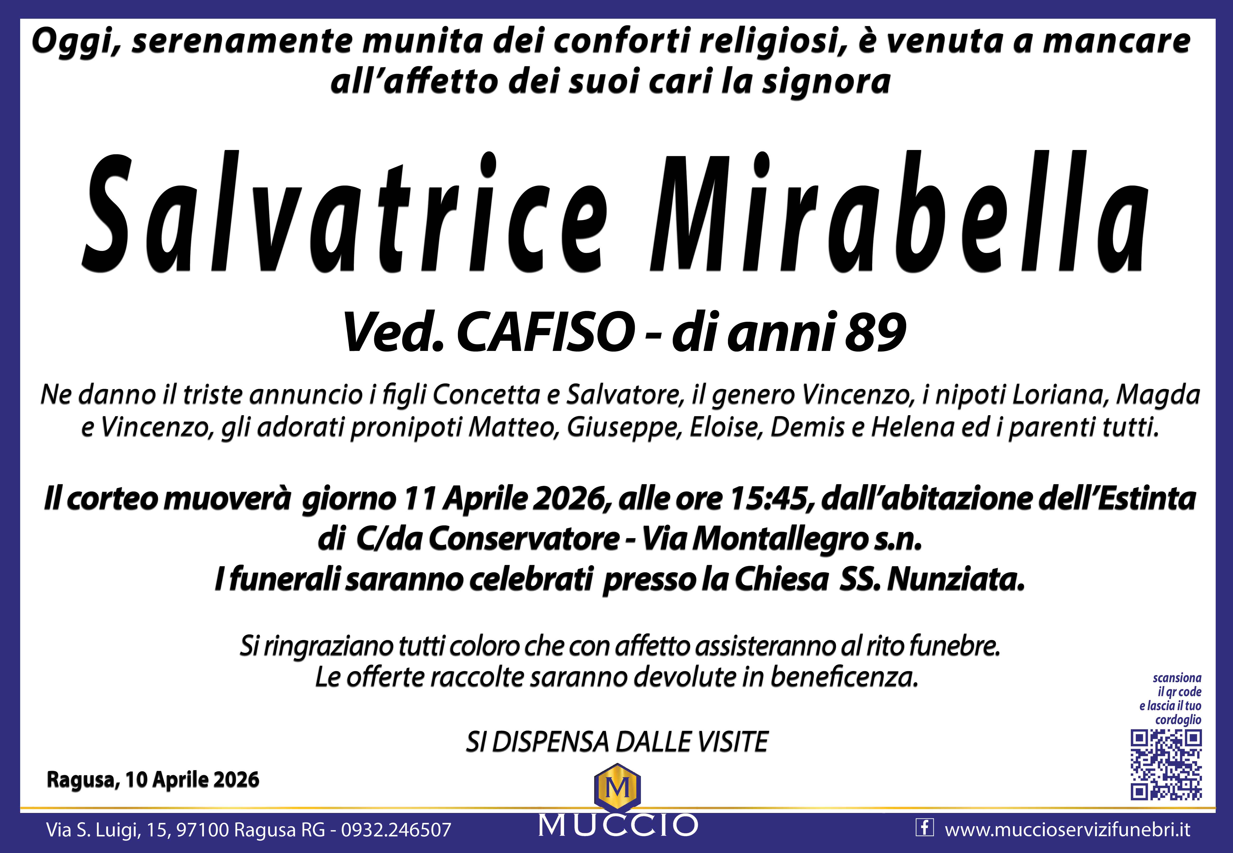 Necrologi: Salvatrice Mirabella