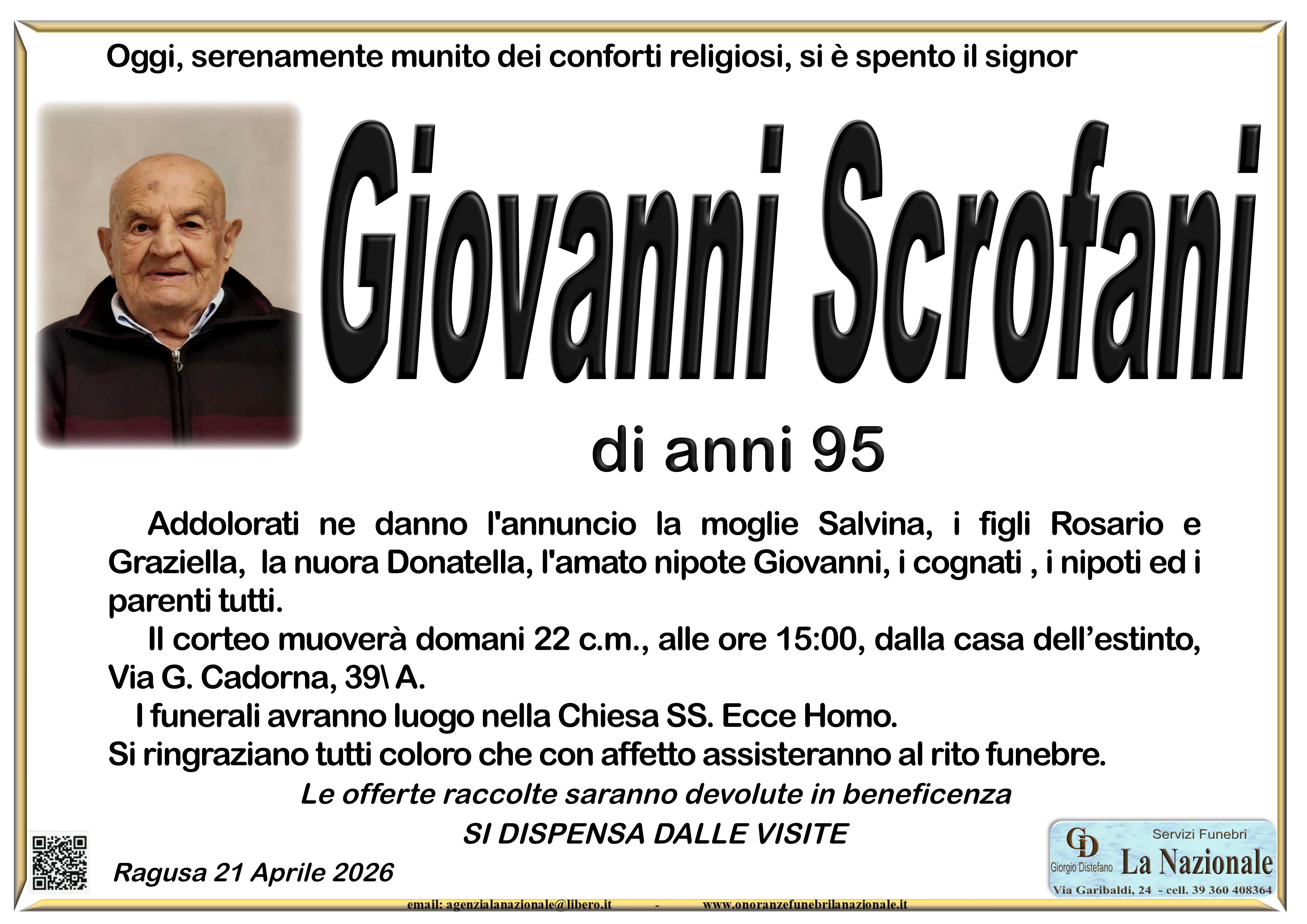 Necrologi: Giovanni Scrofani