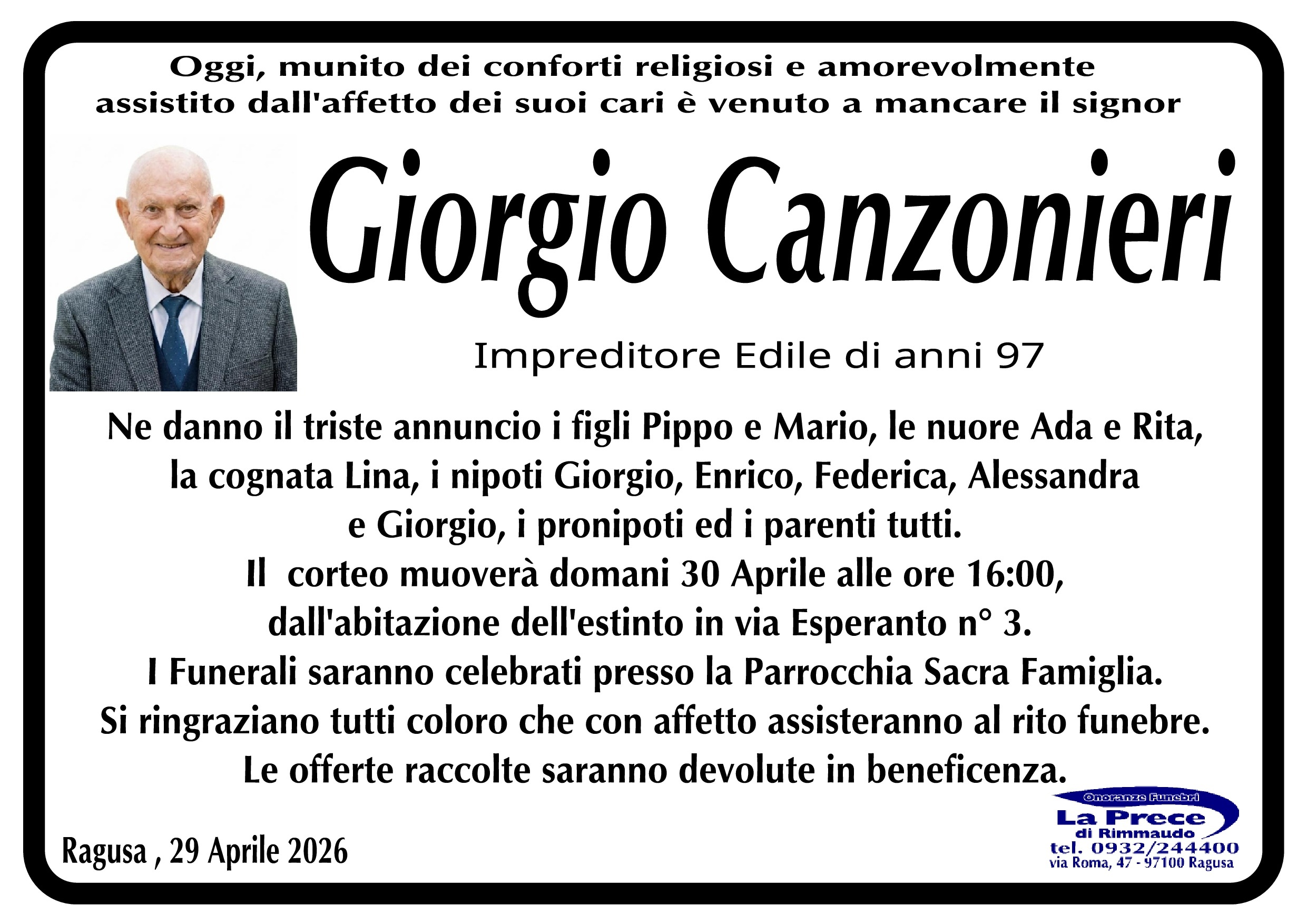 Necrologi: Giorgio Canzonieri