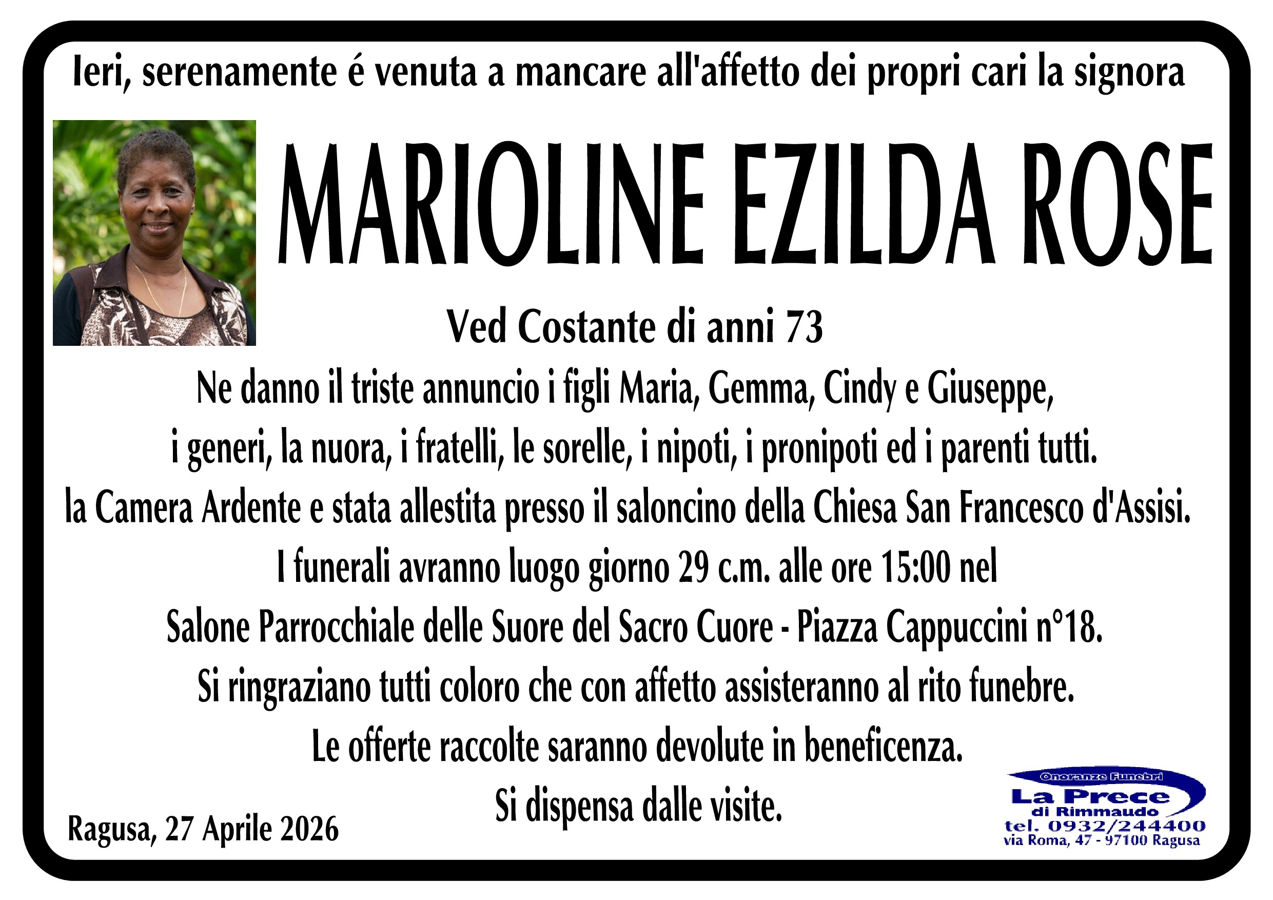 Necrologi: Marioline Ezilda Rose