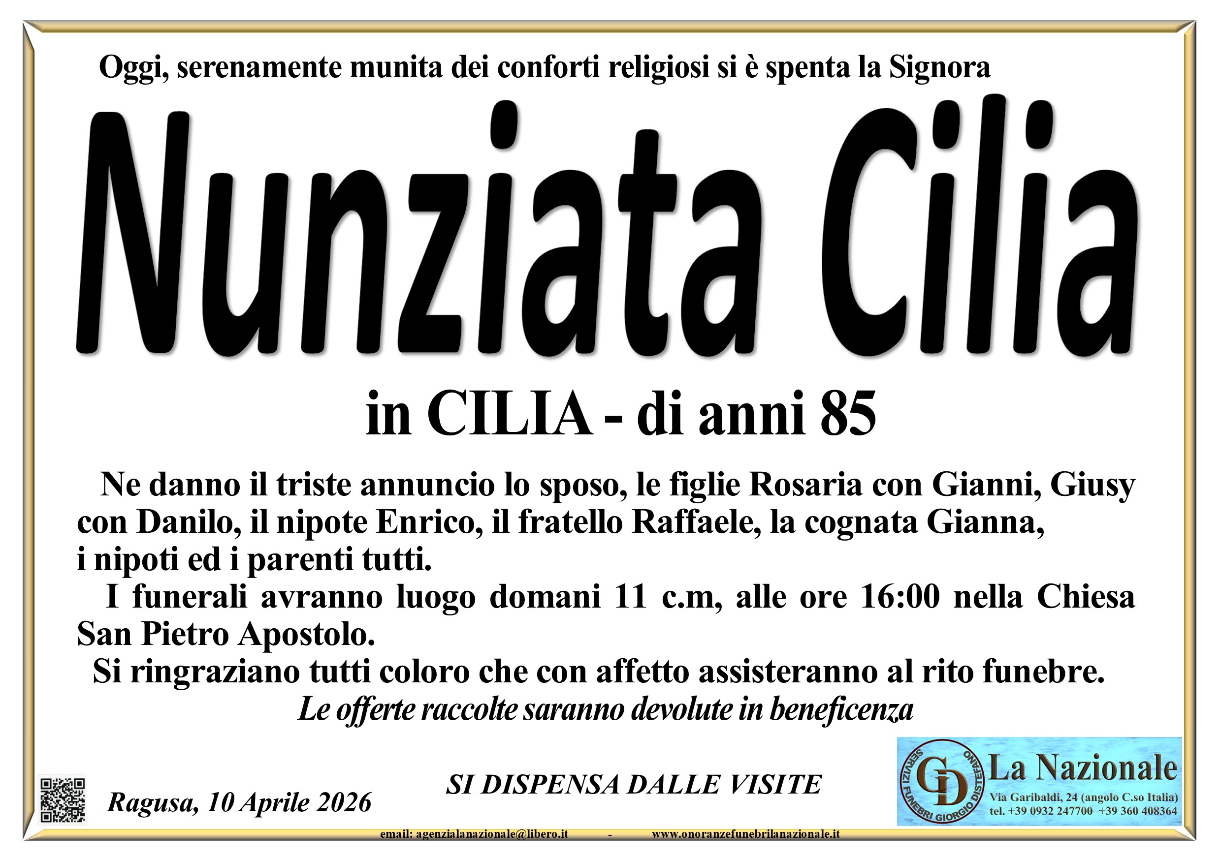 Necrologi: Nunziata Cilia