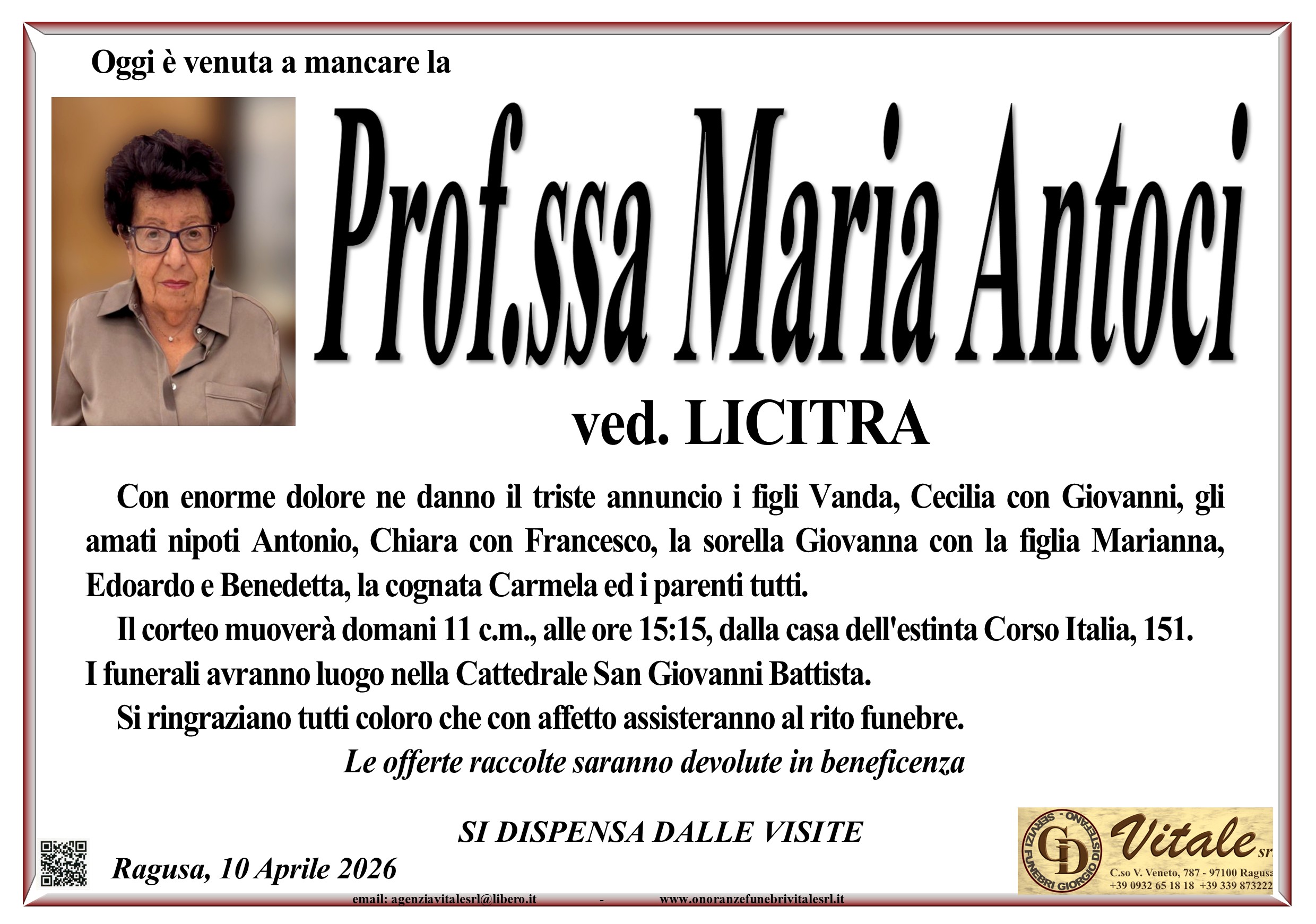 Necrologi: Maria Antoci