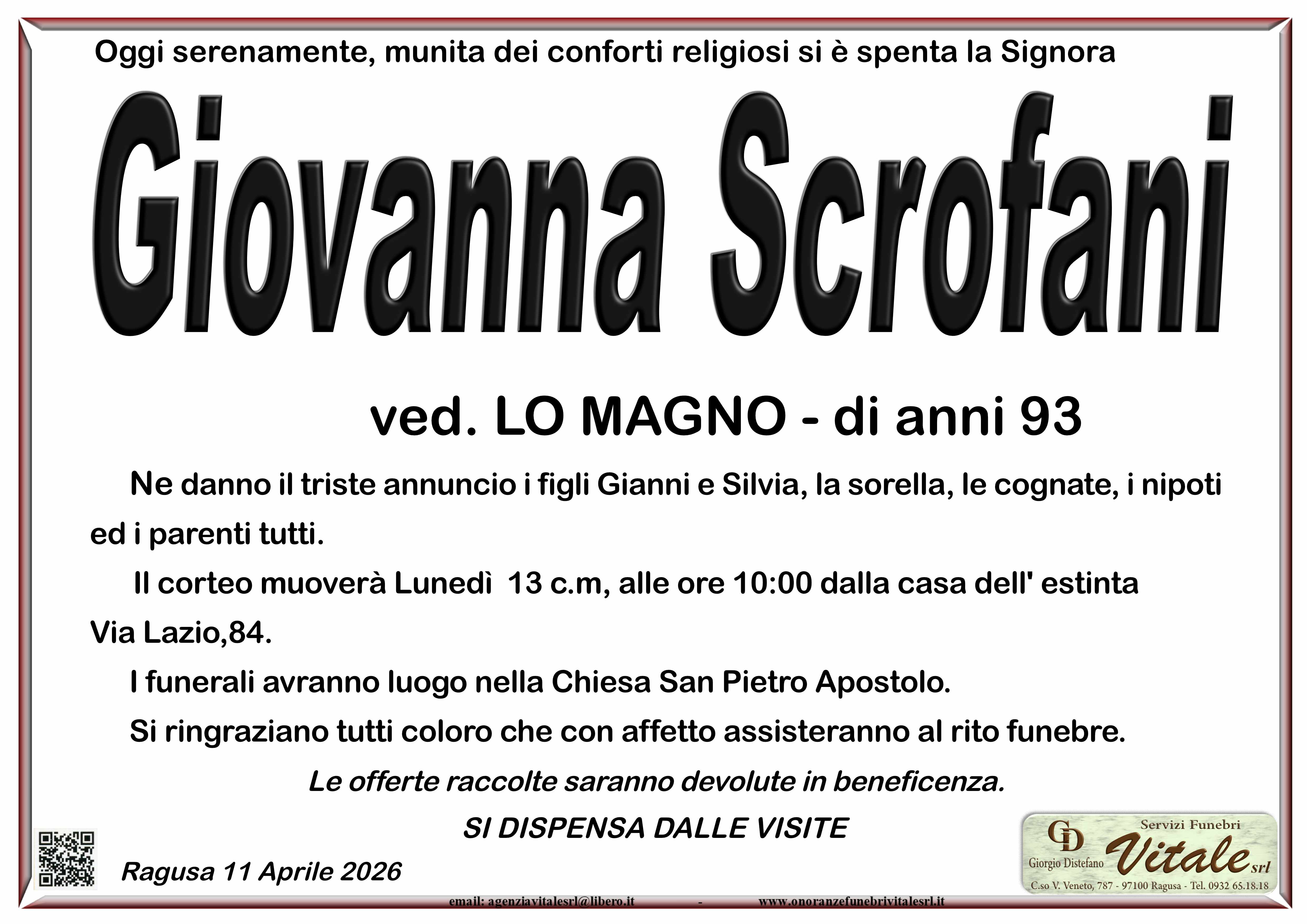 Necrologi: Giovanna Scrofani
