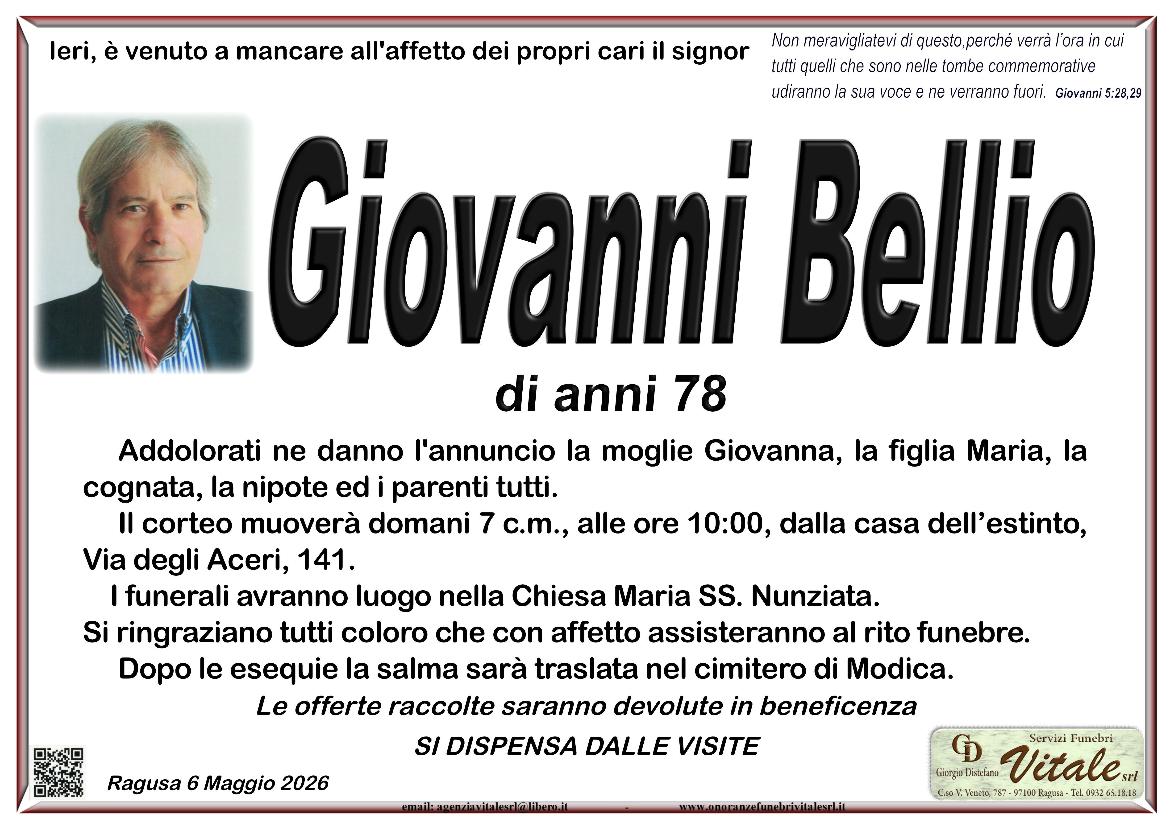 Necrologi: Giovanni Bellio