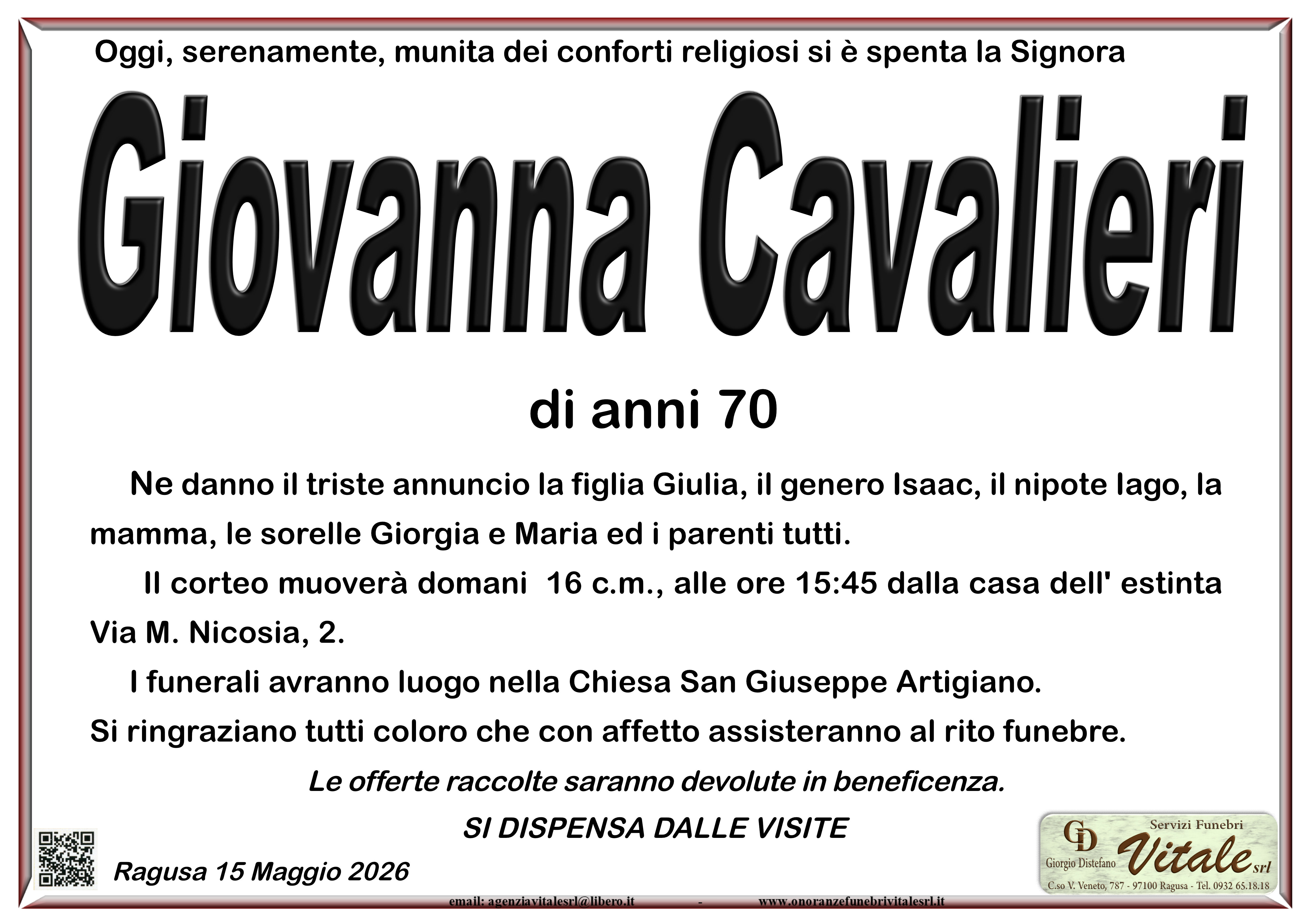Necrologi: Giovanna Cavalieri