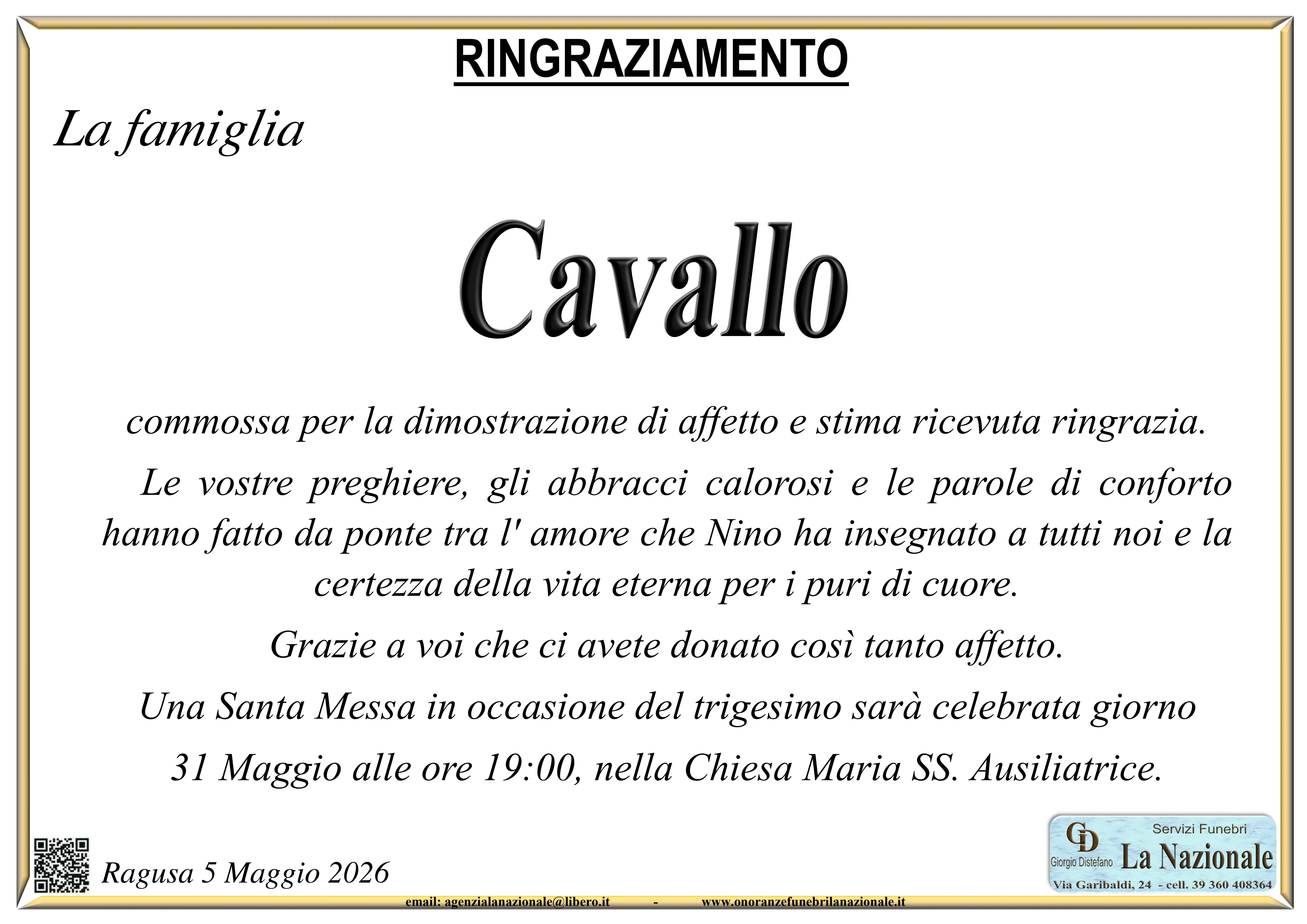 Ringraziamento: famiglia Cavallo
