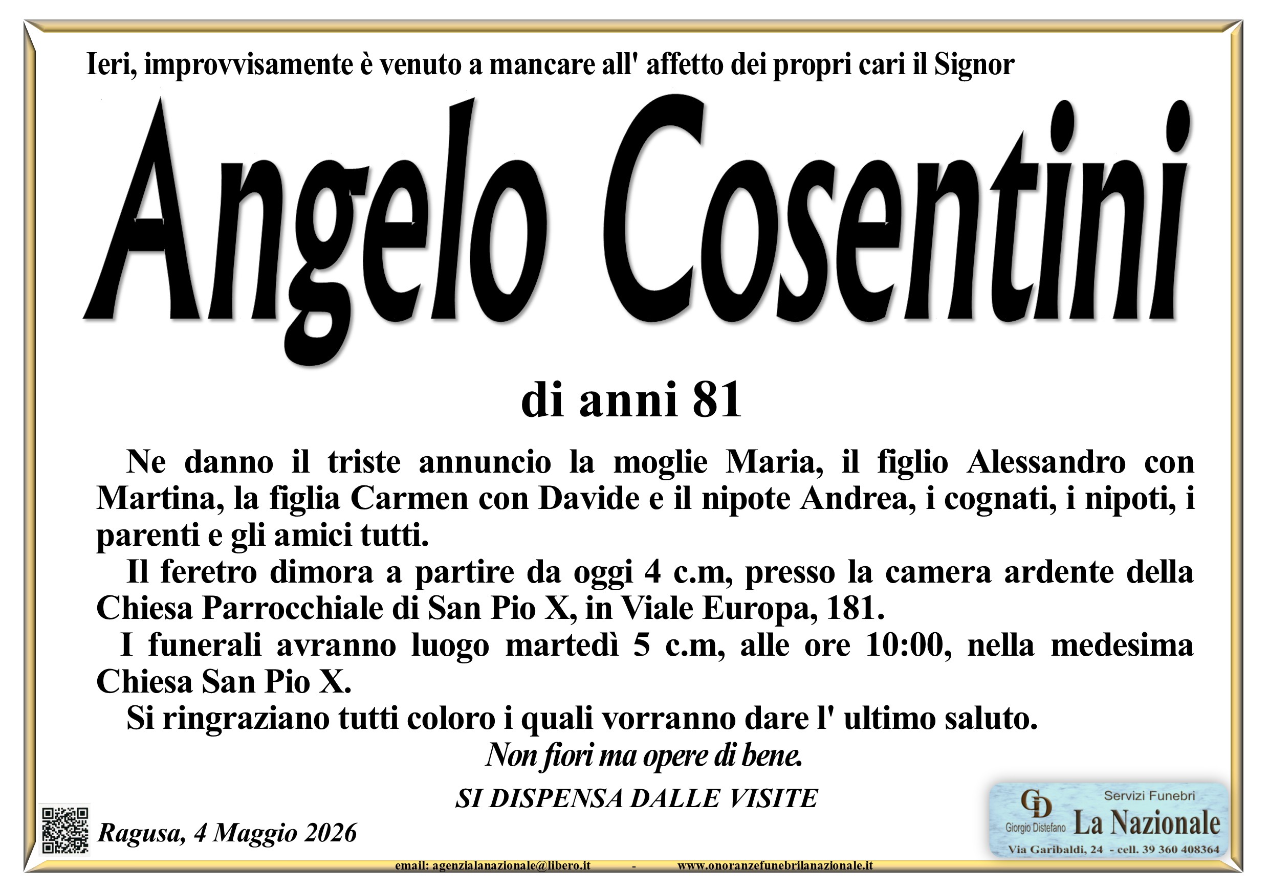 Necrologi: Angelo Cosentini