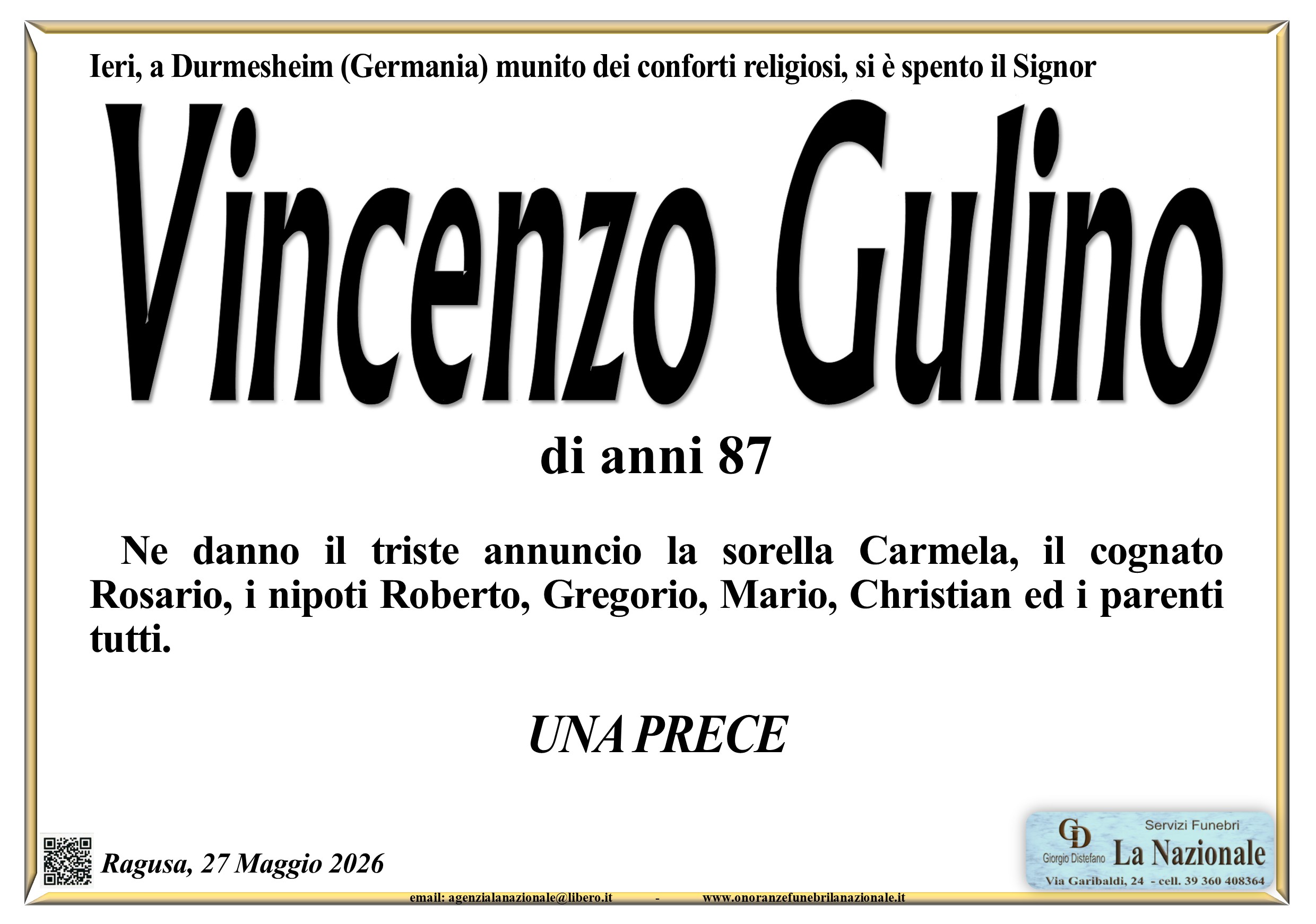 Necrologi: Vincenzo Gulino