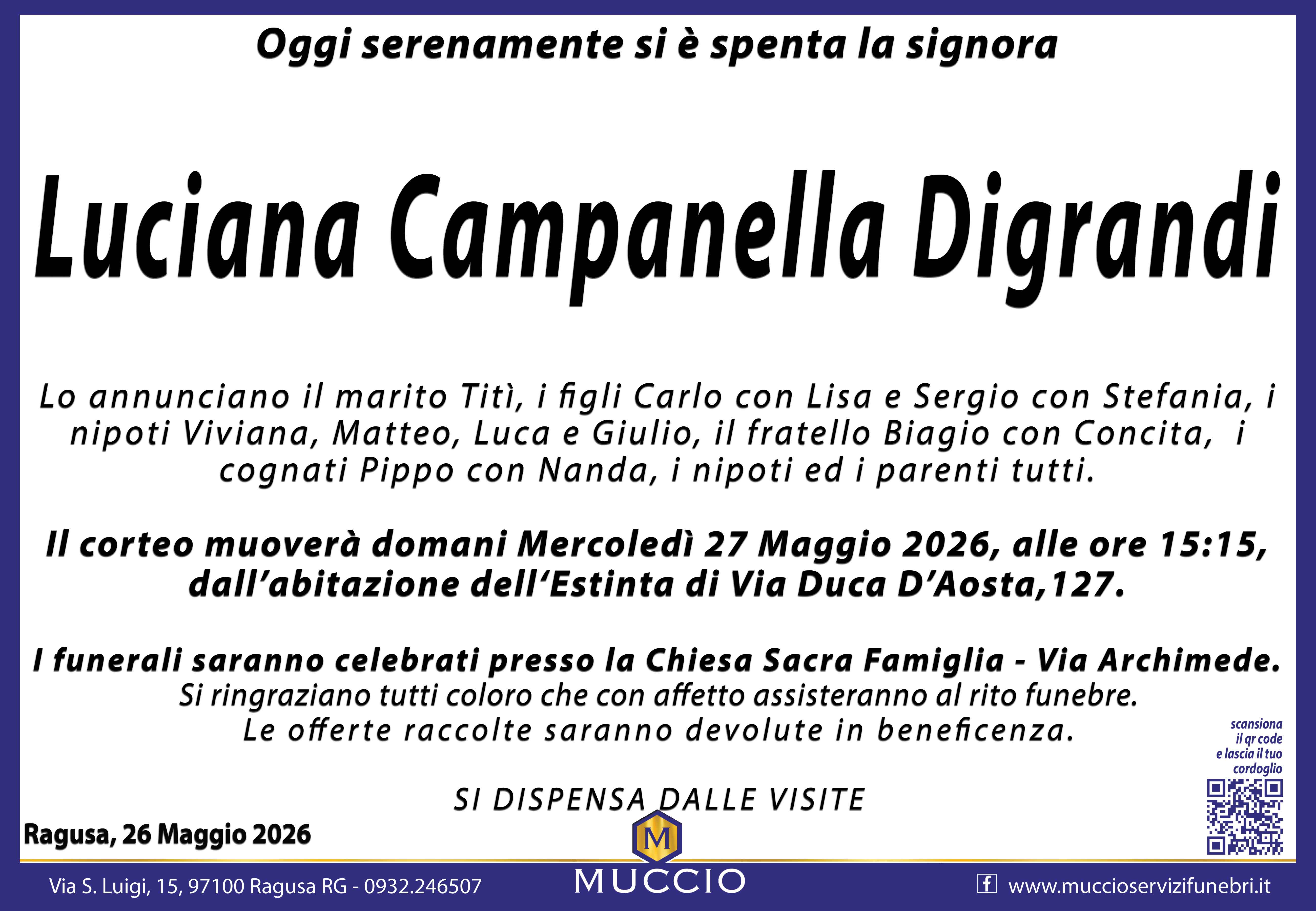 Necrologi: Luciana Campanella Digrandi