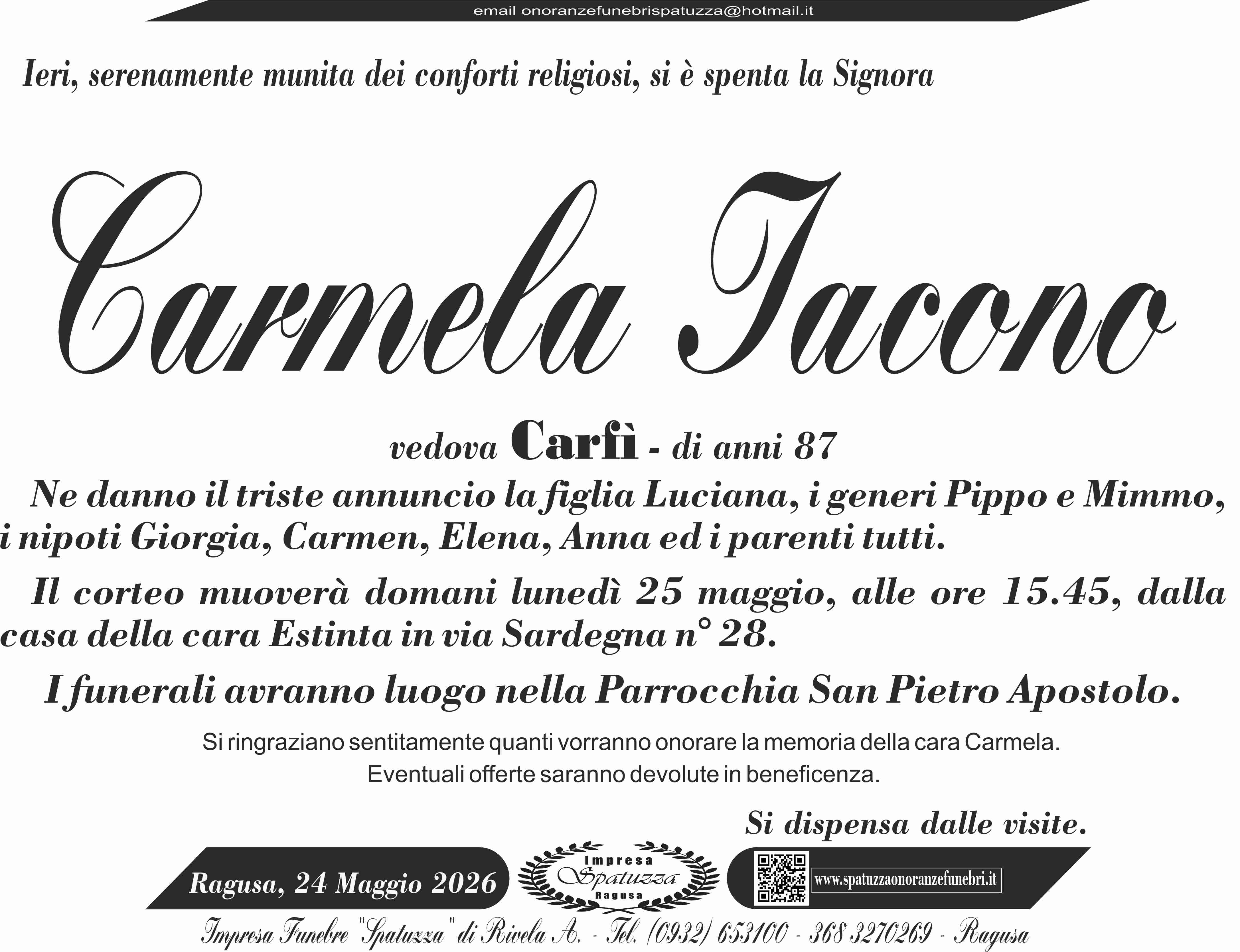 Necrologi: Carmela Iacono