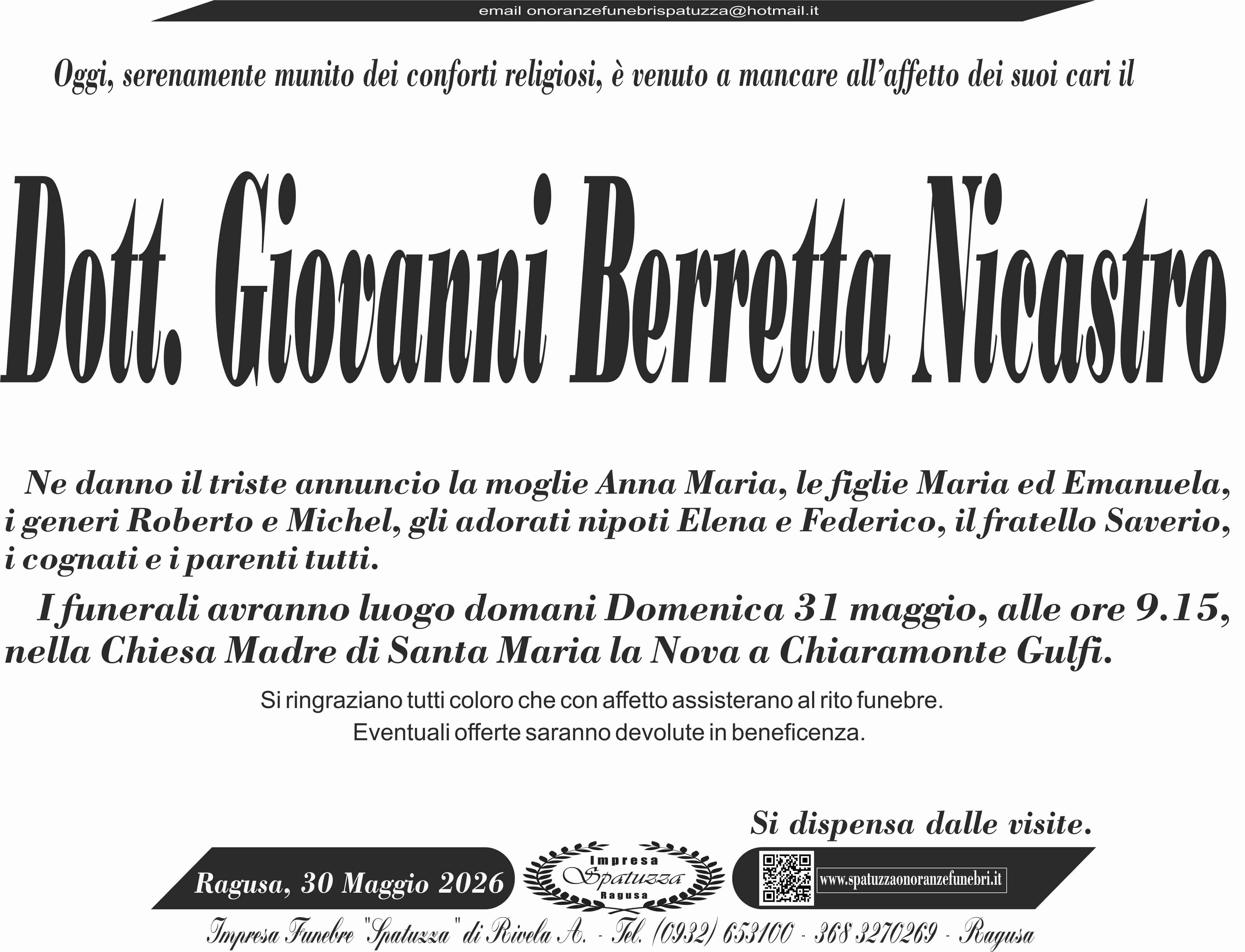 Necrologi: Giovanni Berretta Nicastro