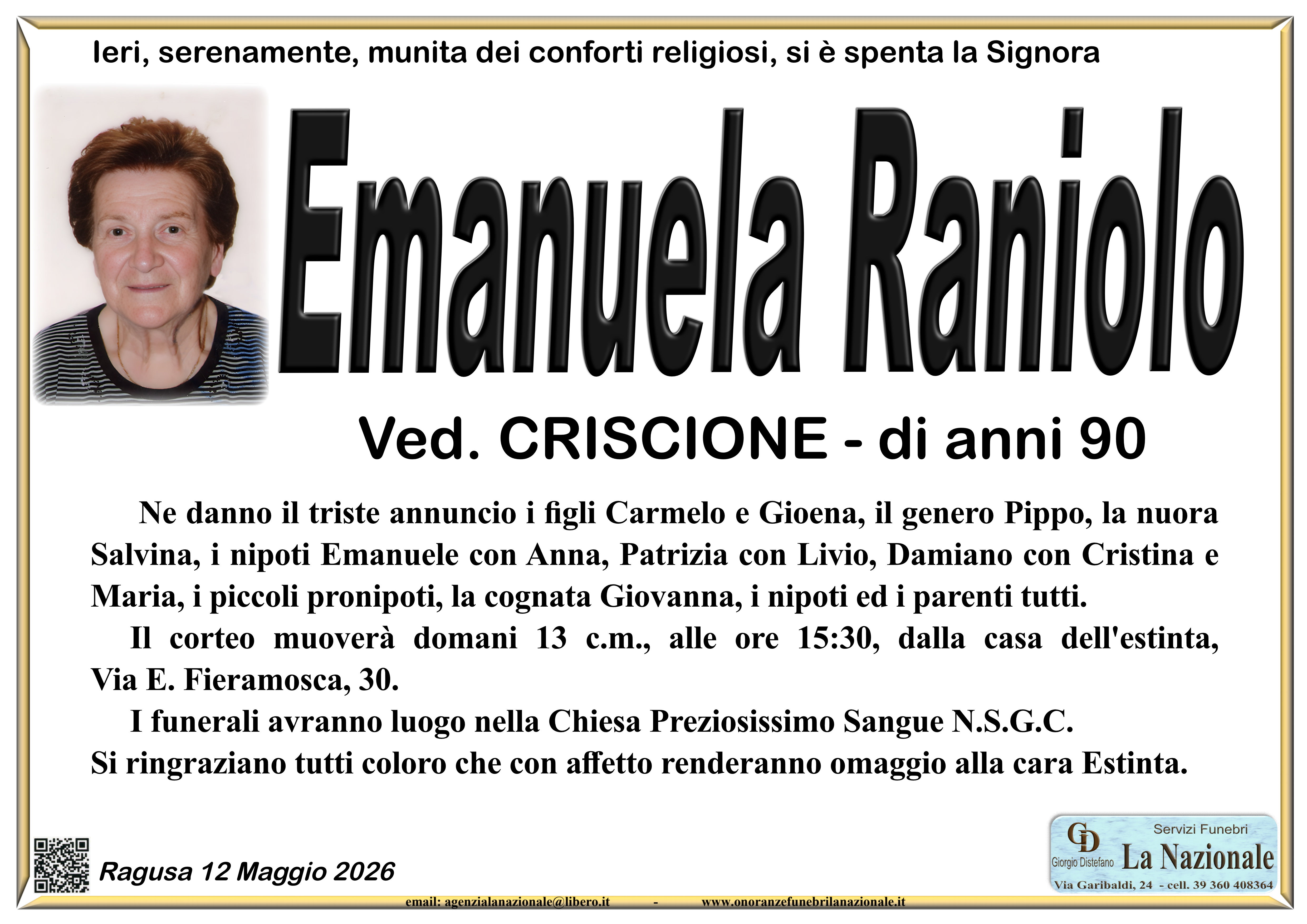 Necrologi: Emanuela Raniolo