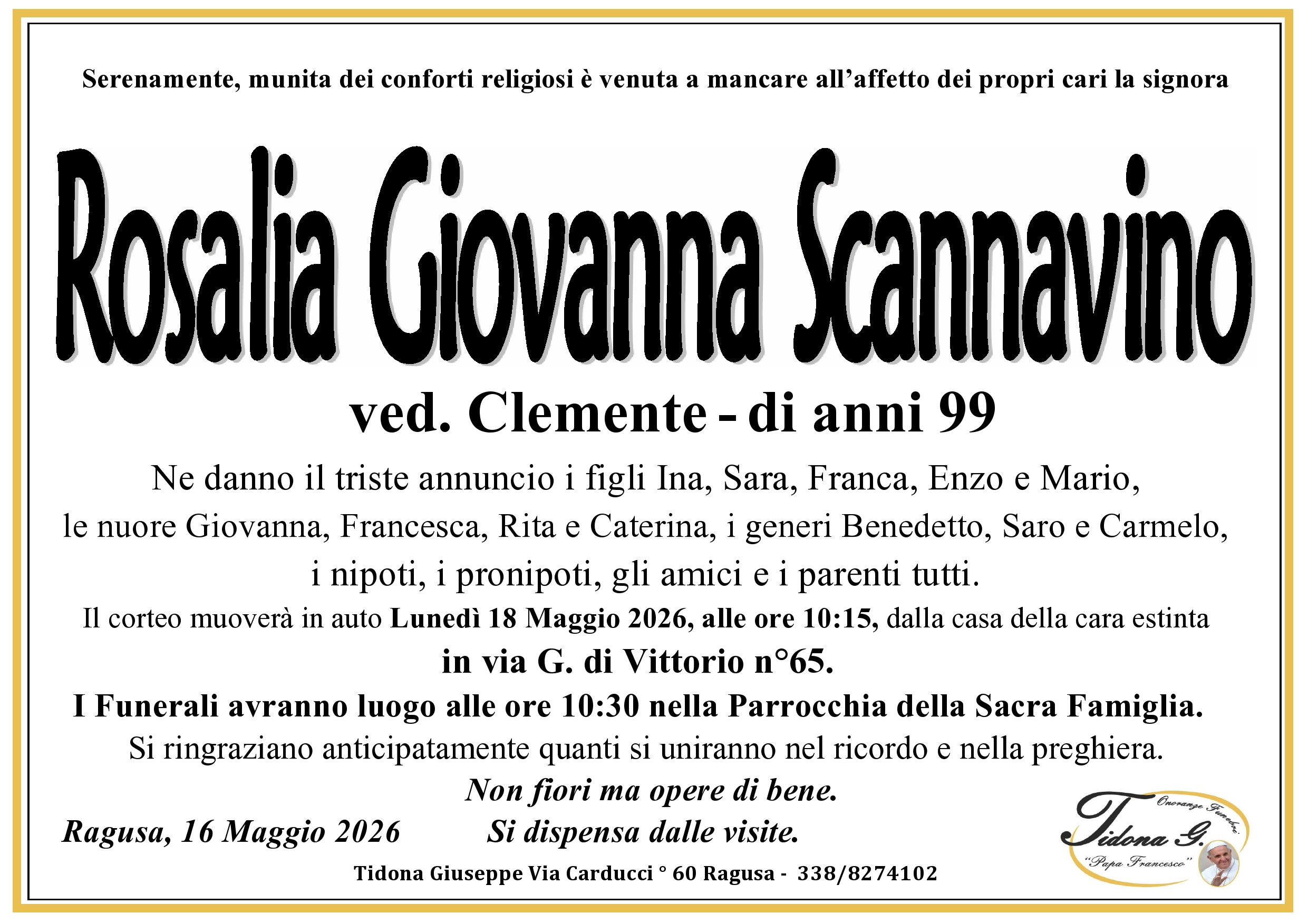 Necrologi: Rosalia Giovanna Scannavino