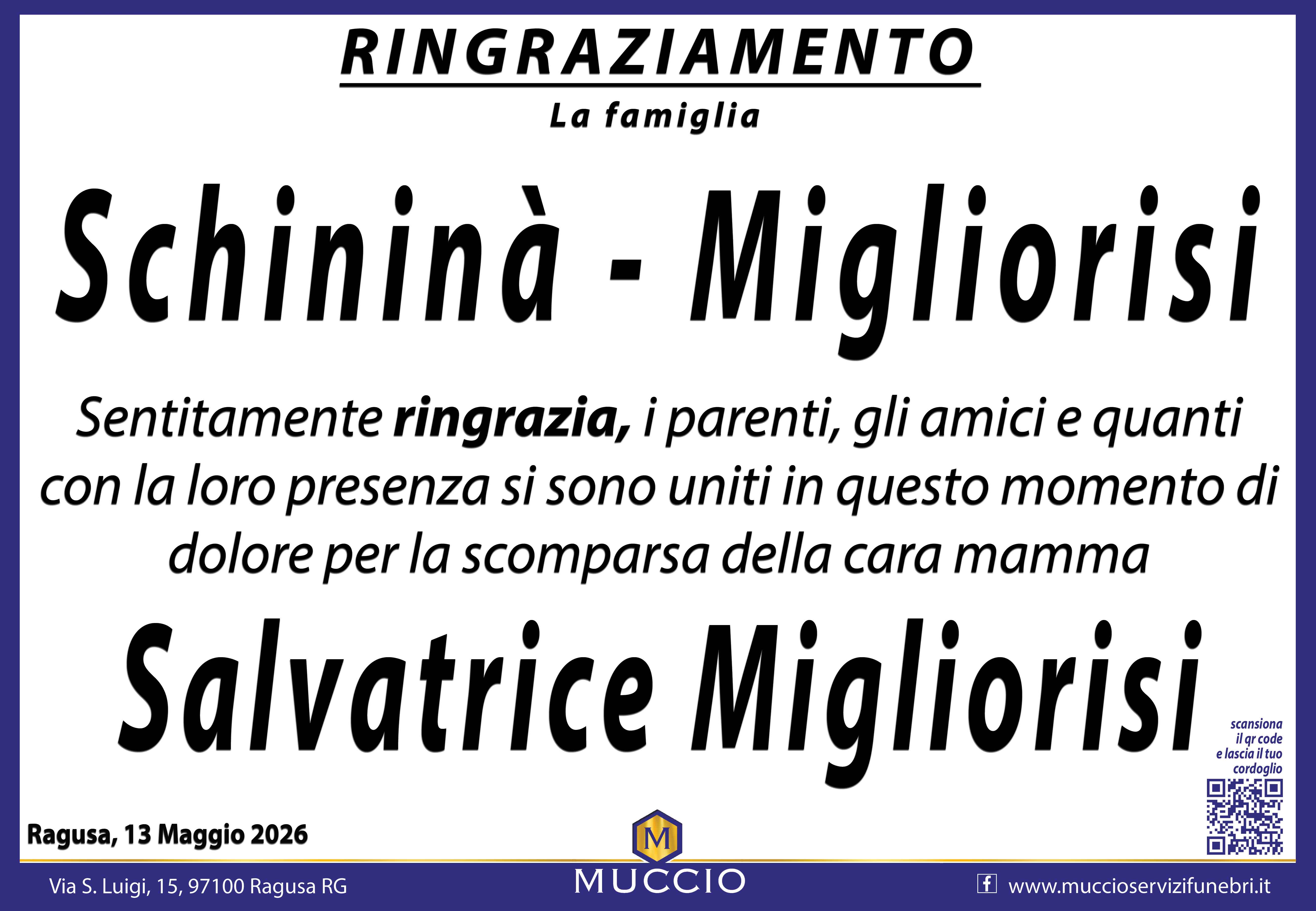 Ringraziamento: famiglia Schininà-Migliorisi