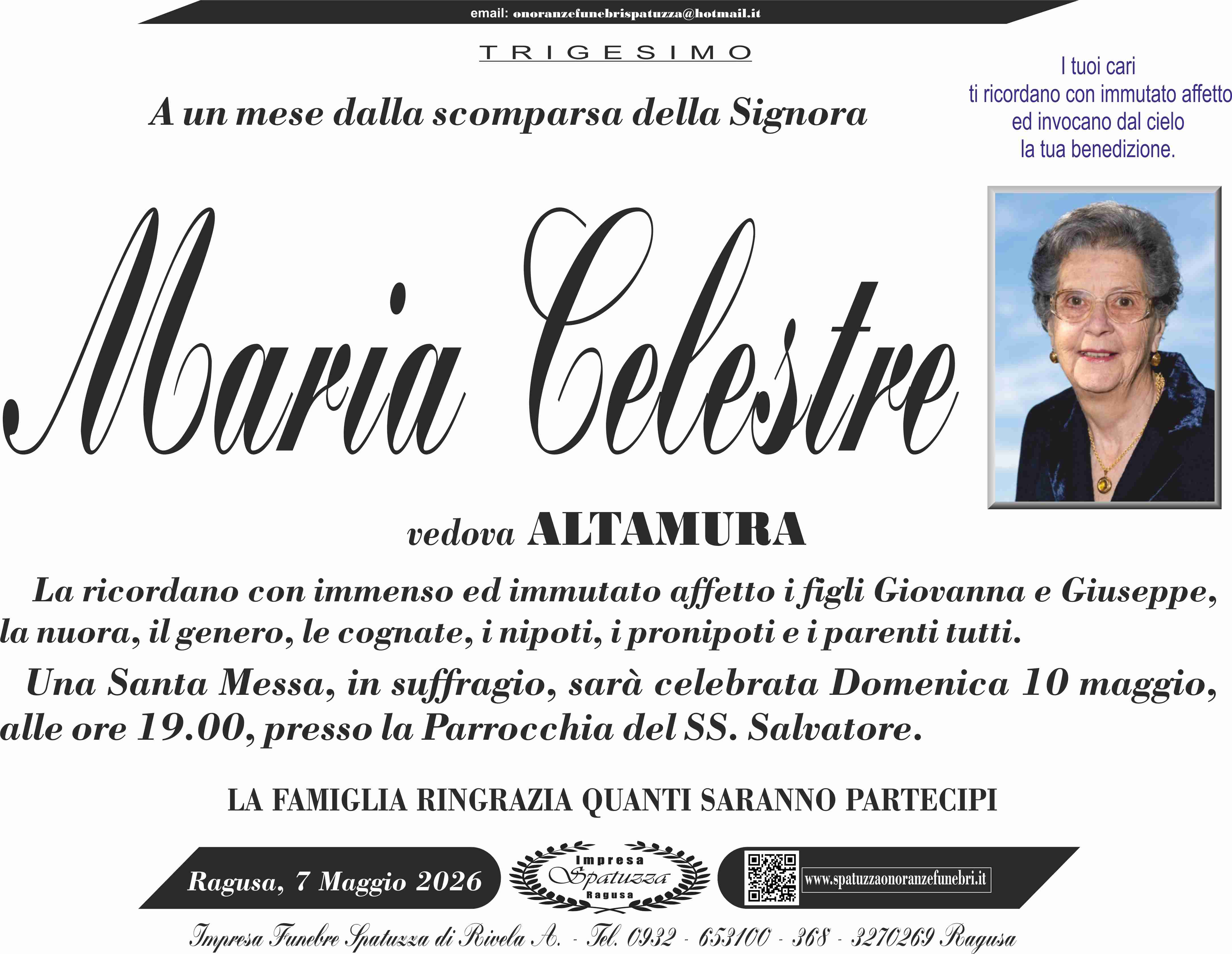 Trigesimo: Maria Celestre