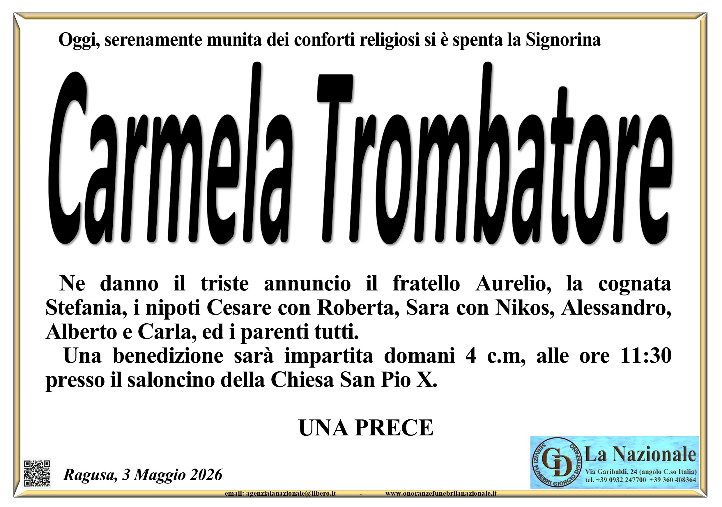 Necrologi: Carmela Trombadore