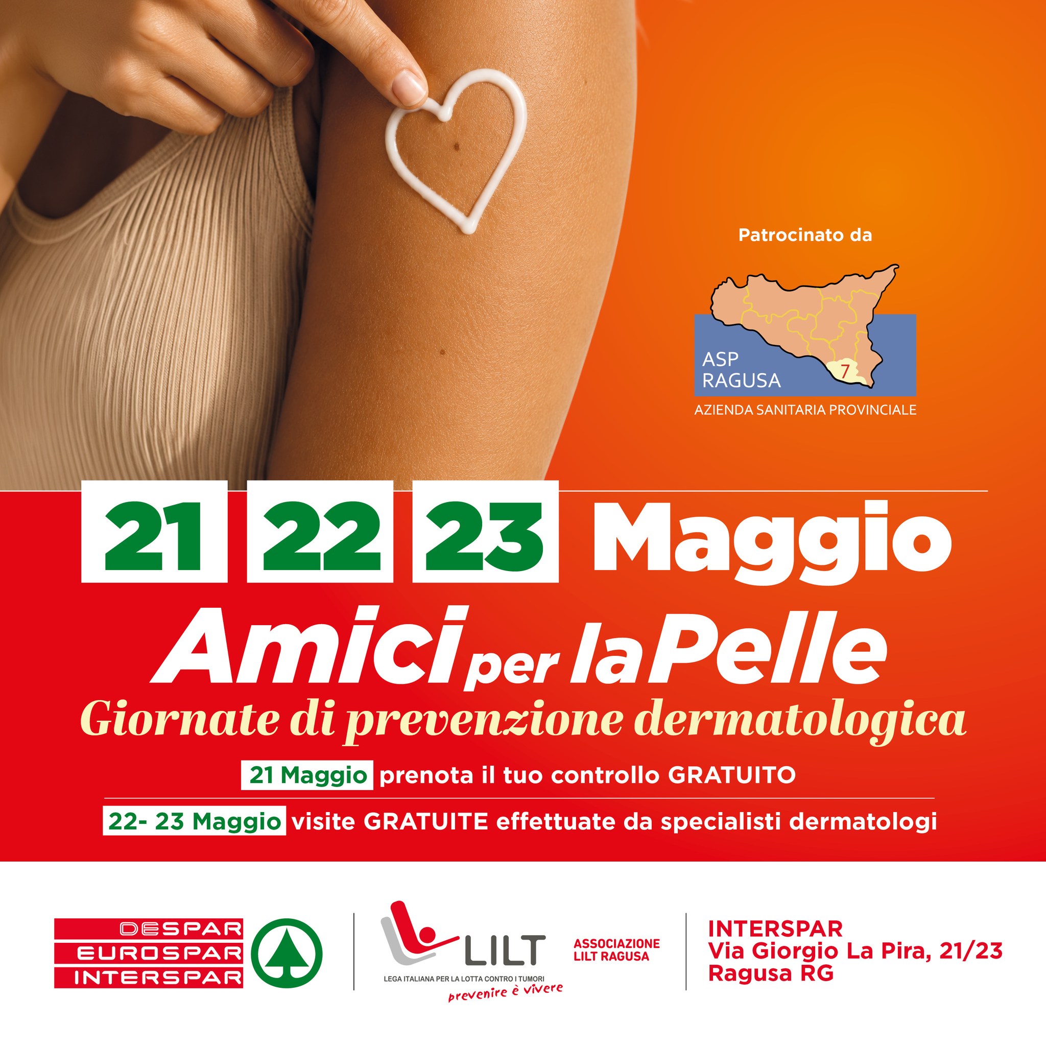 A Ragusa due giornate di prevenzione sui tumori della pelle e visite gratuite. Iniziativa il 22 e 23 maggio all’Interspar Le Dune