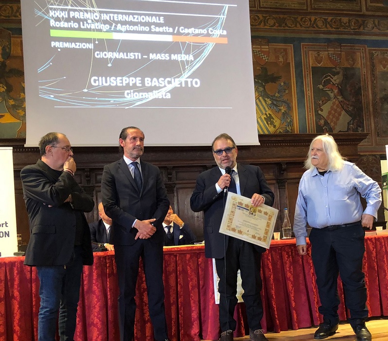 Il giornalista vittoriese Giuseppe Bascietto ha vinto il XXI Premio internazionale Livatino Saetta Costa a Perugia