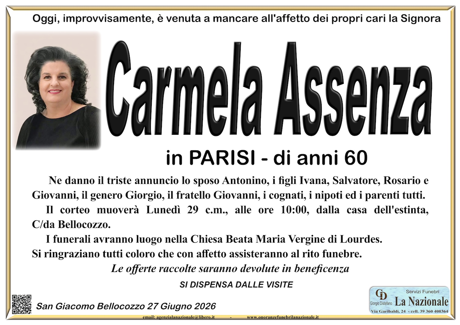 Necrologi: Carmela Assenza